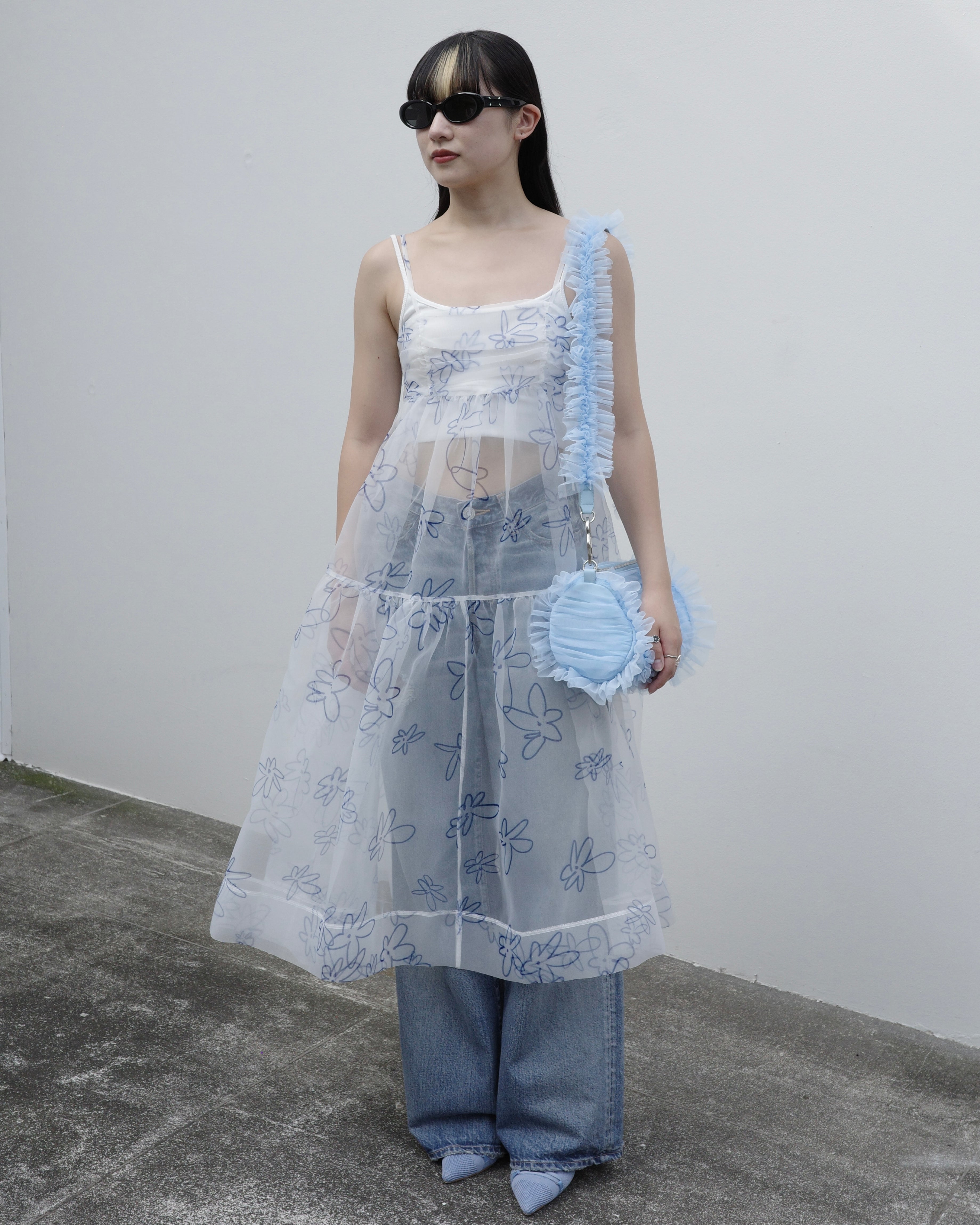 Organdy cami dress (rough paint blue flower)