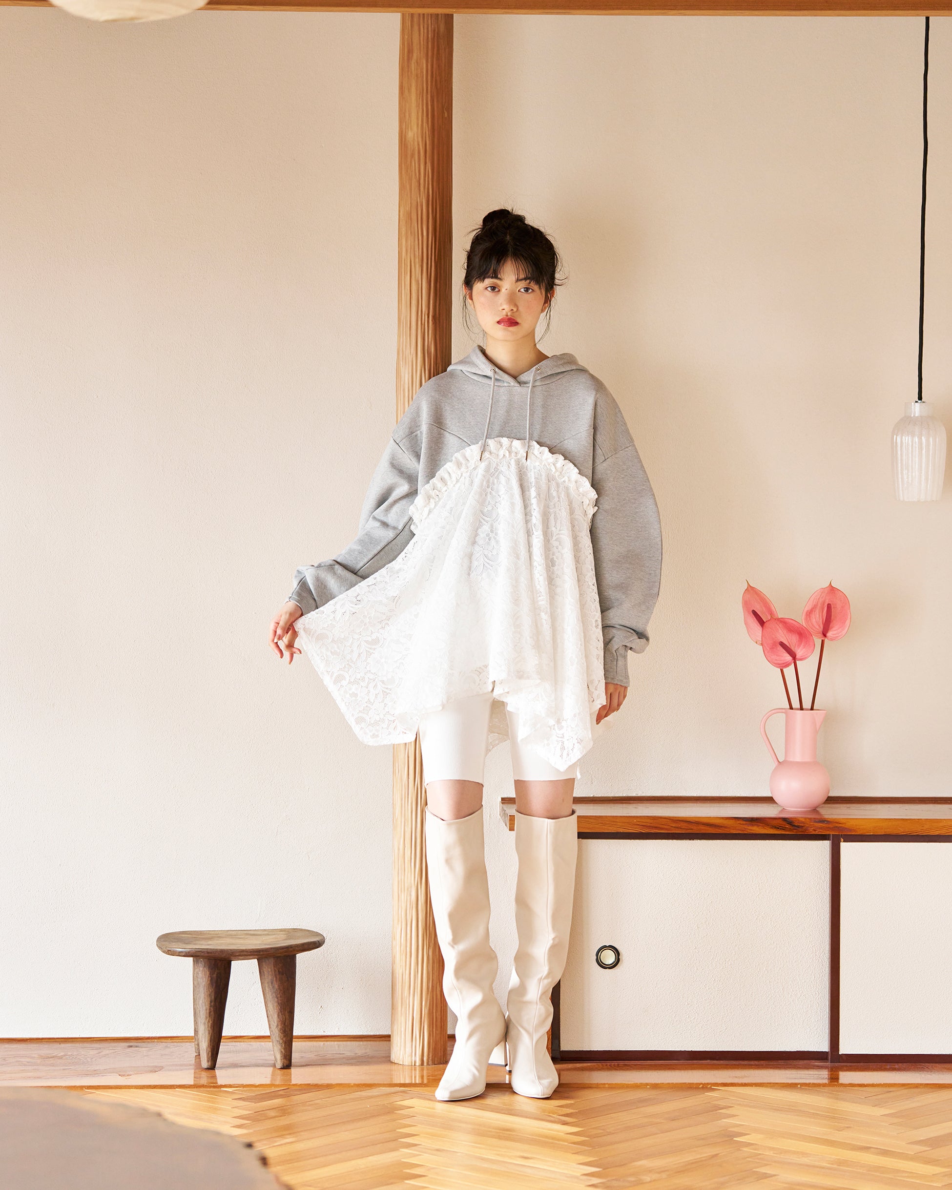 Lace docking hoodie (Gray)