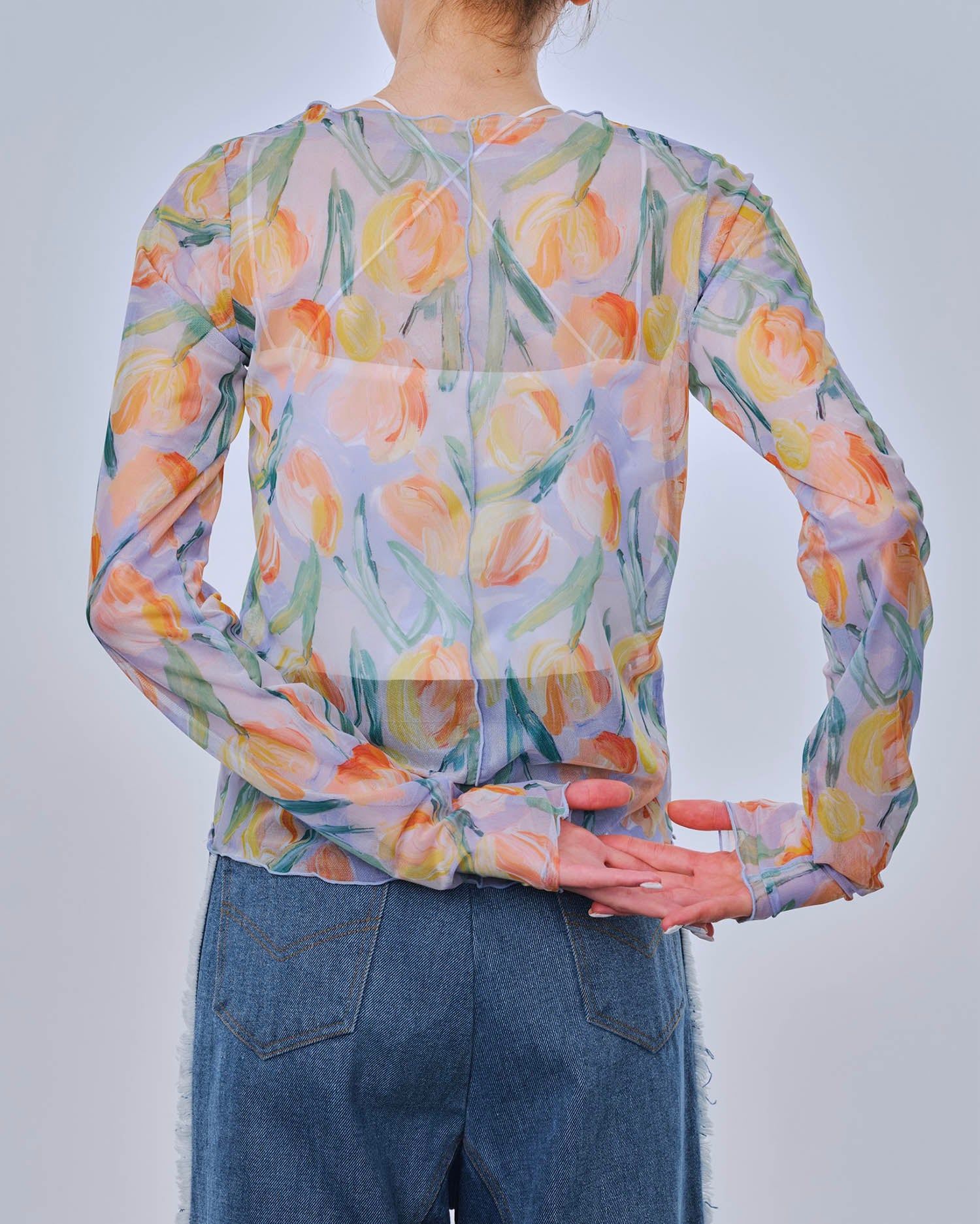 Orange tulip see-through tops (Crew neck)