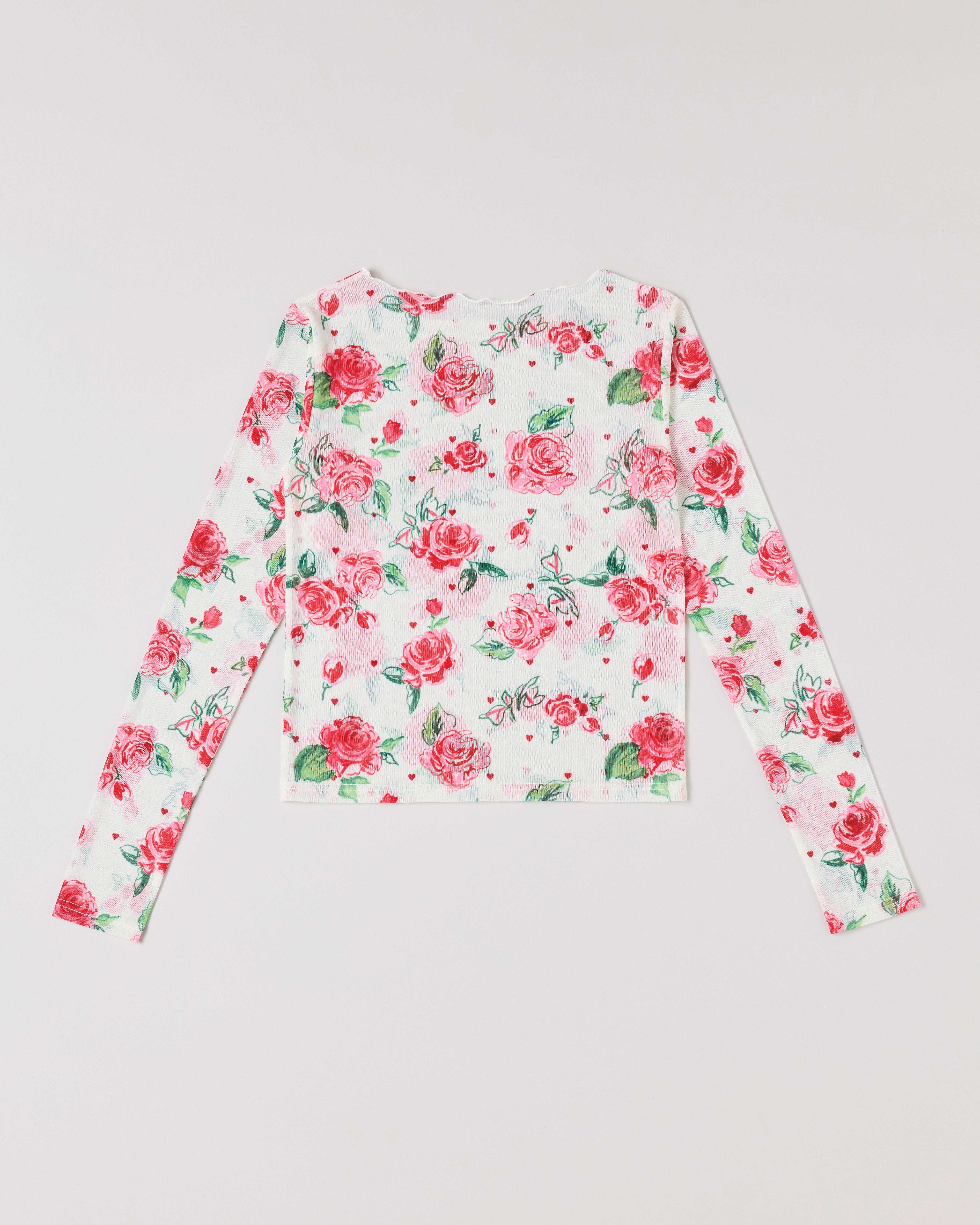 Crayon rose × heart see-through tops (round neck)