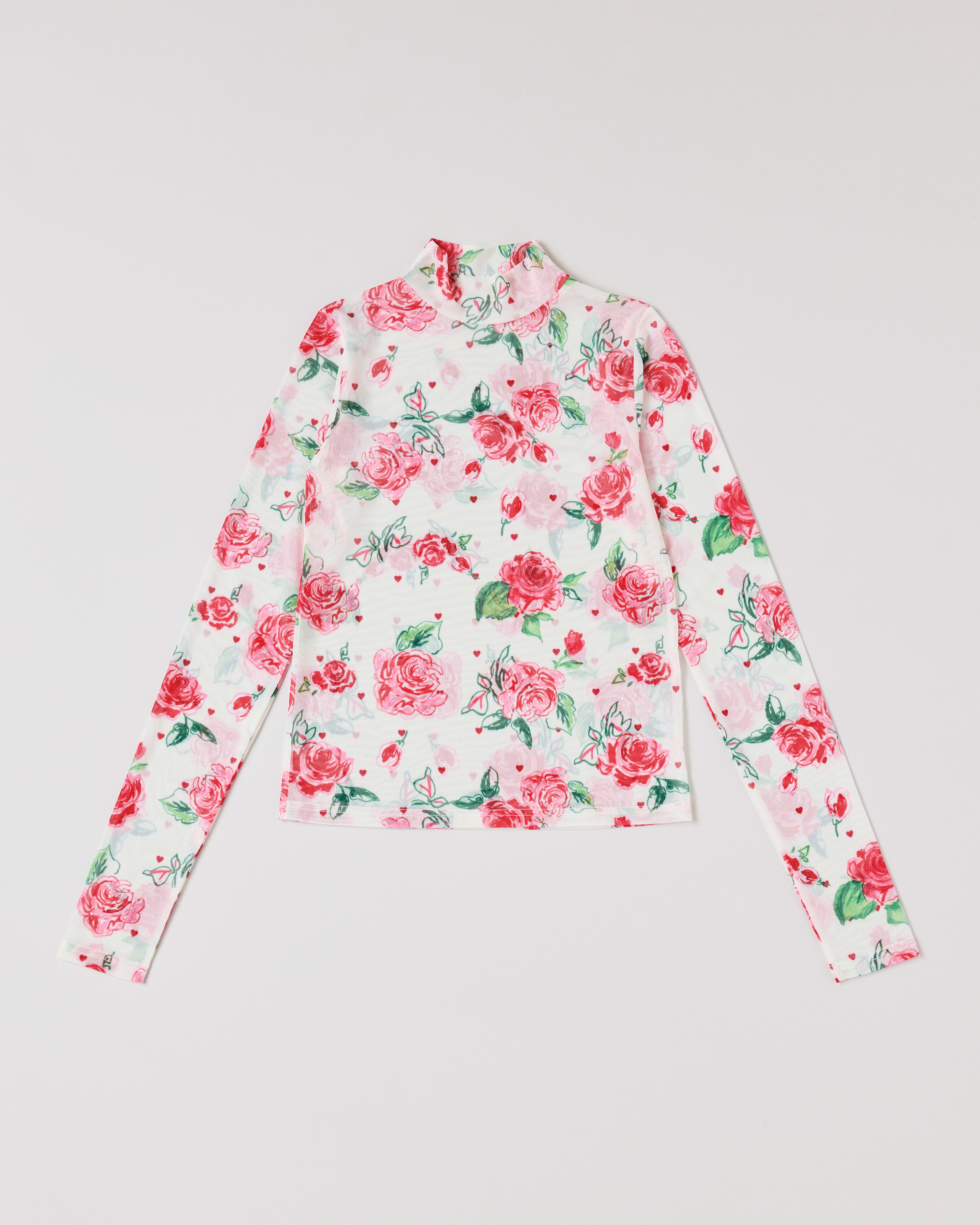 Crayon rose × heart see-through tops (high neck)