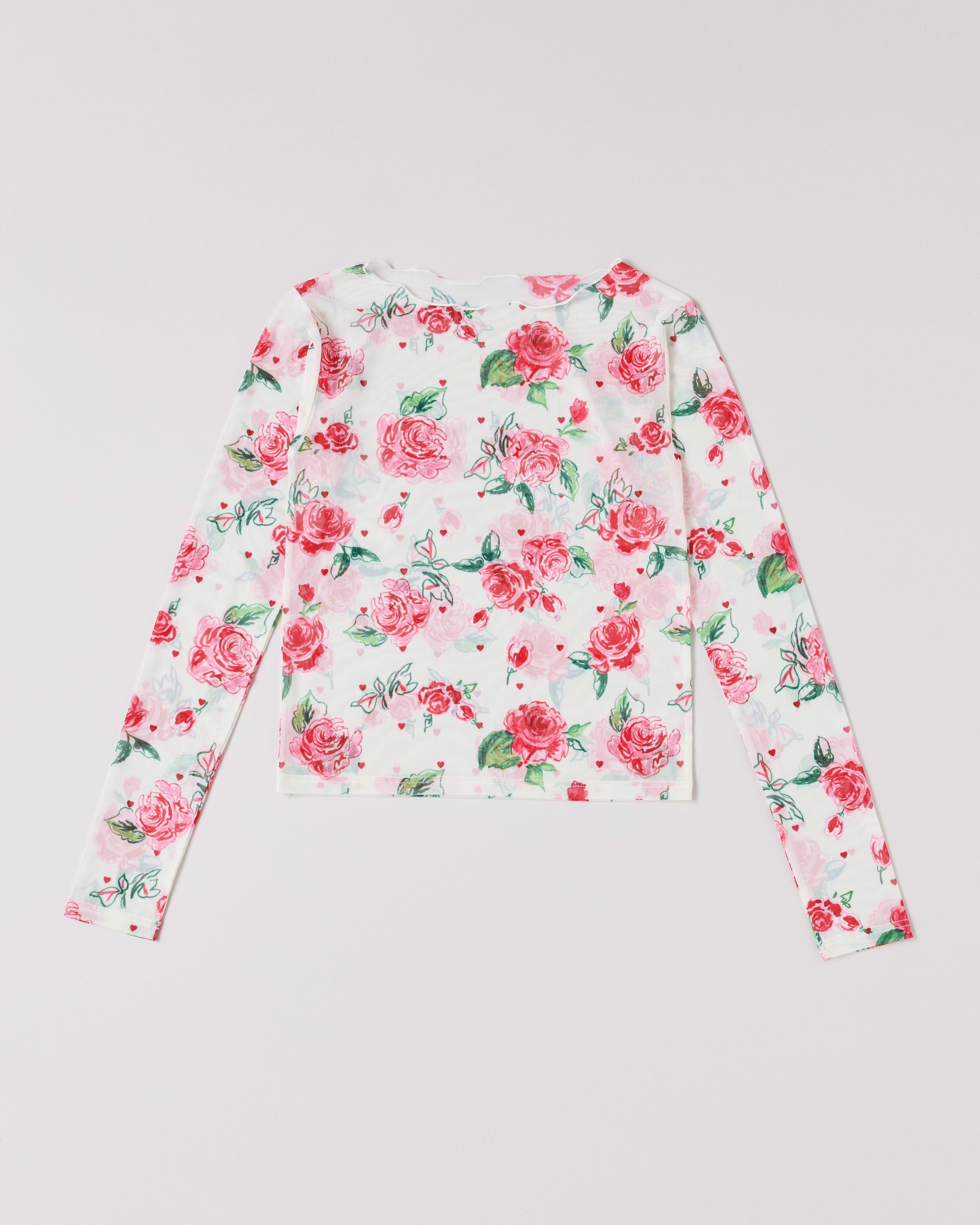 Crayon rose × heart see-through tops (round neck)