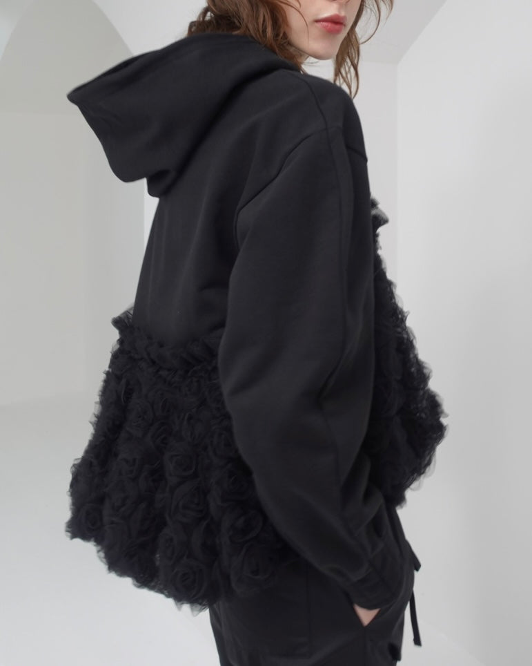 Tulle docking hoodie（black）