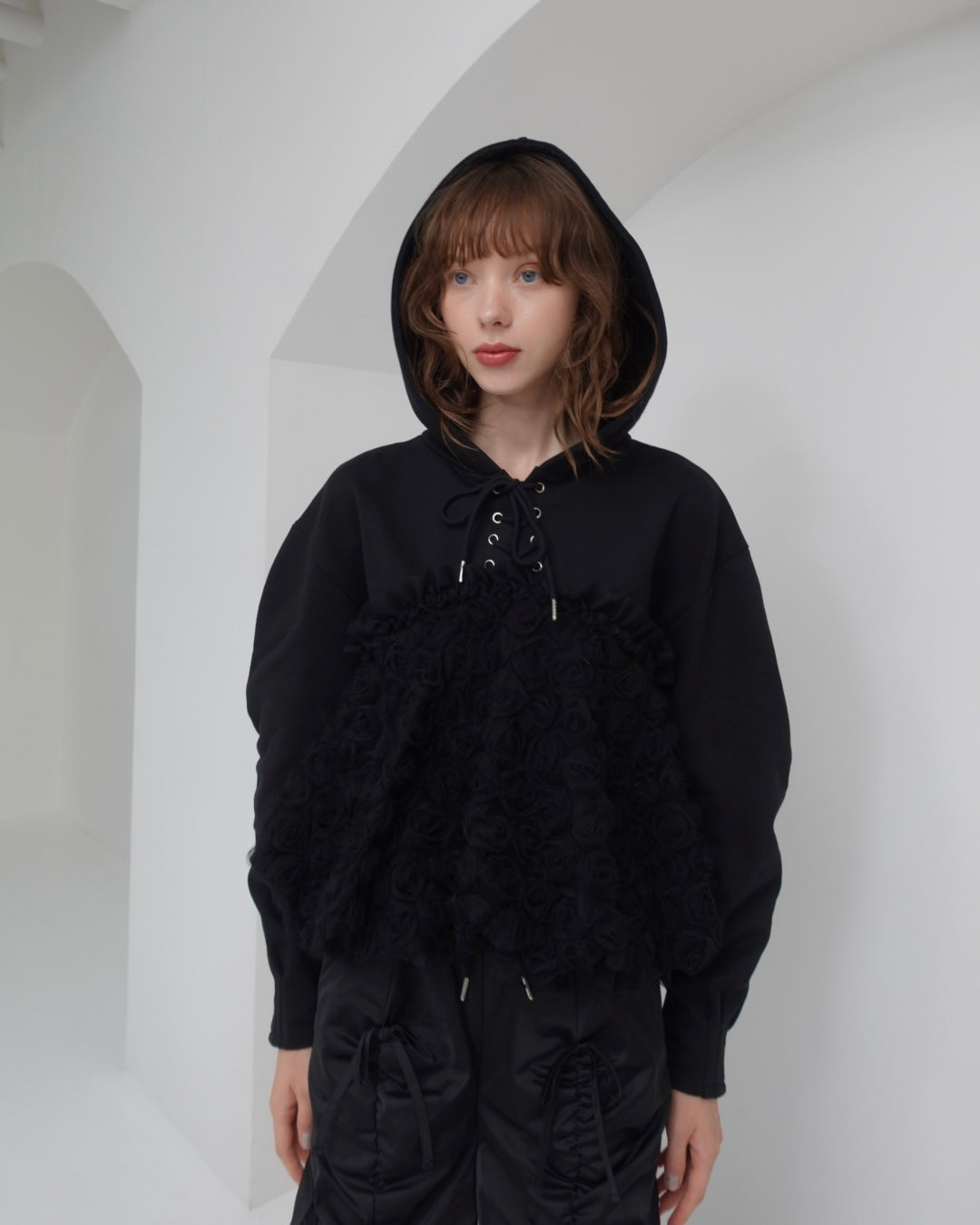 Tulle docking hoodie（black）