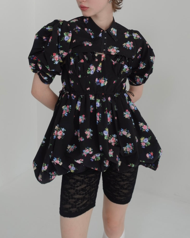 Balloon flower cami tunic (black flower)