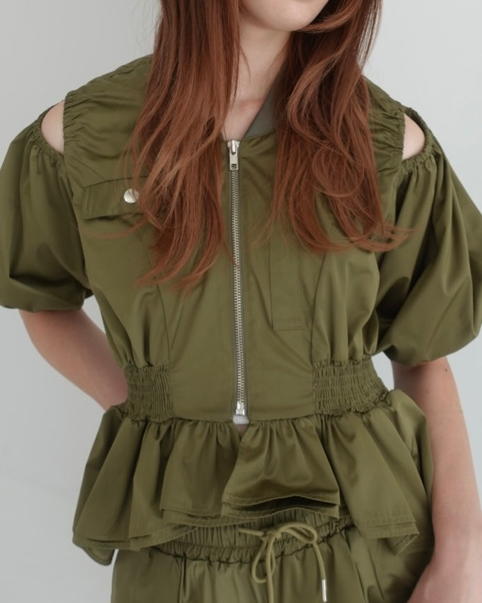 PEPLUM PUFF TOPS (khaki) – POPPY