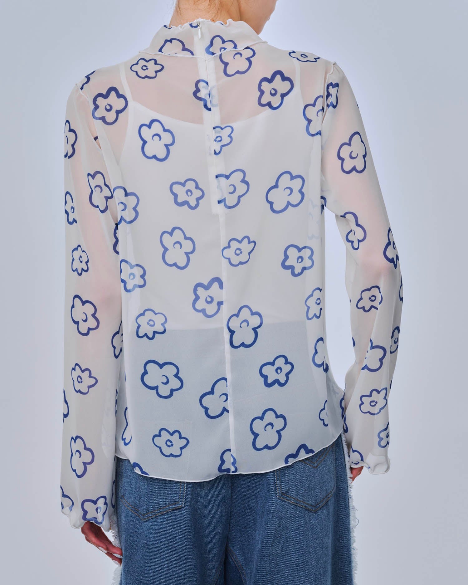 Flower graffiti see-through tops(blue)