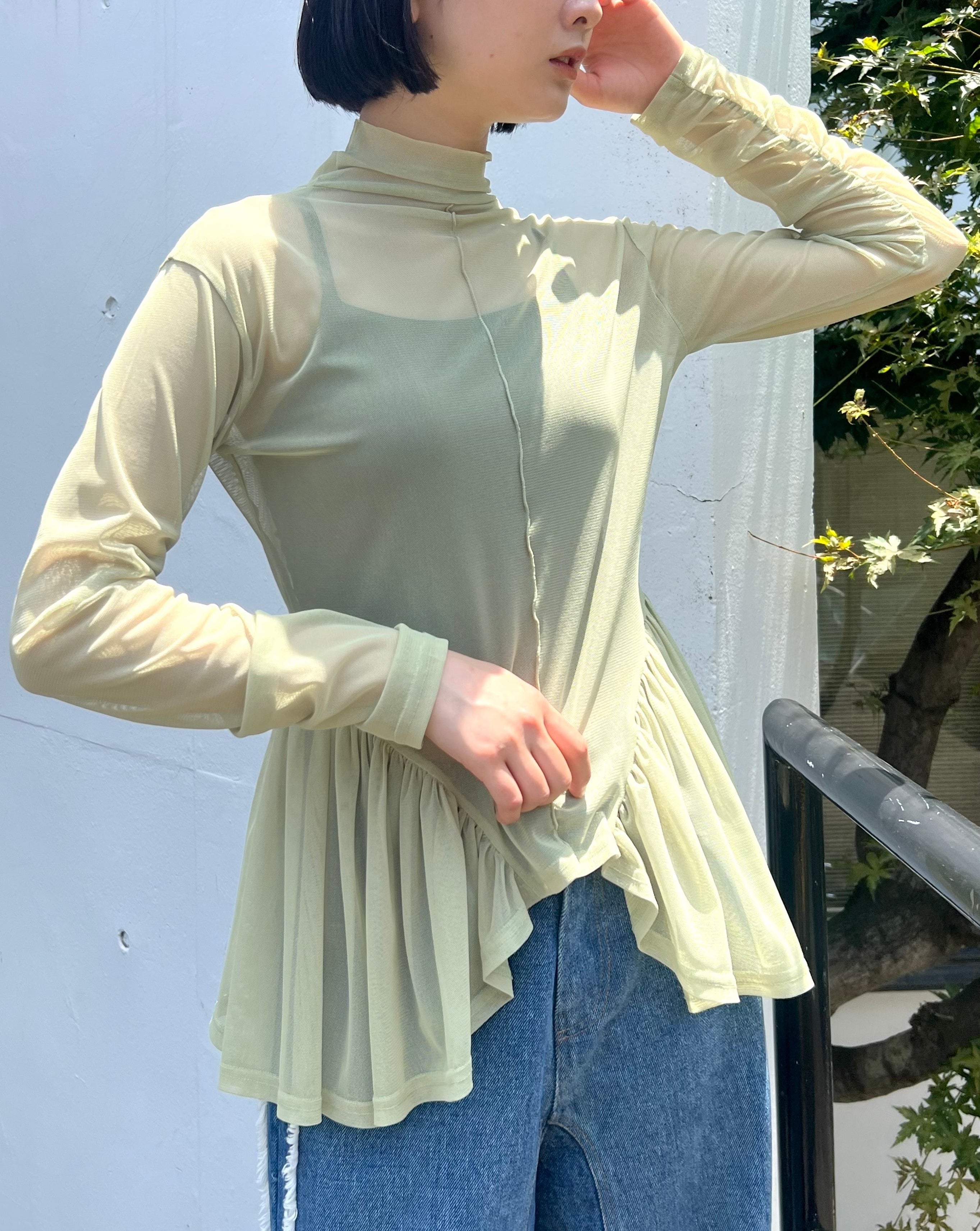Arch gather see-through tops (Green)