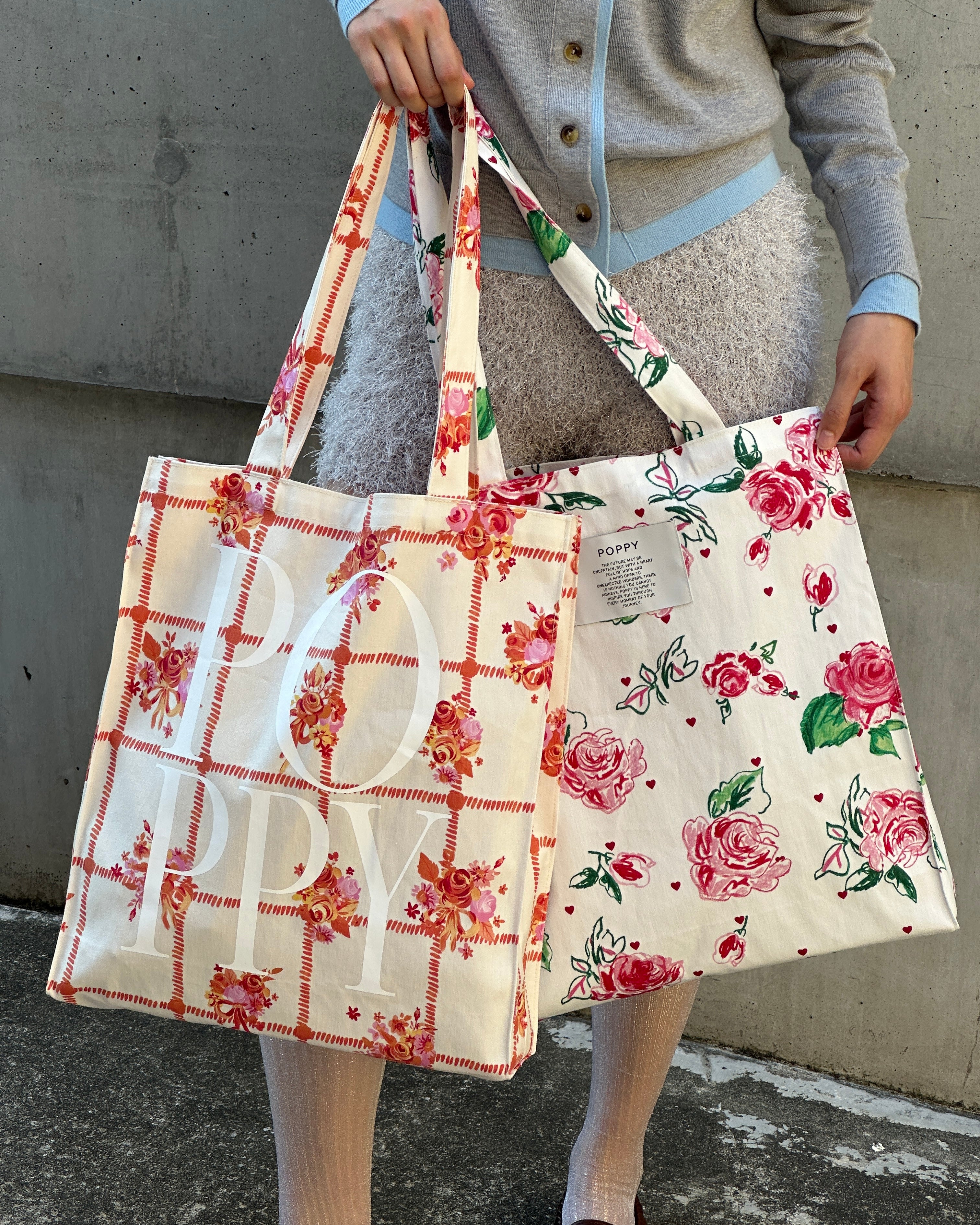 Crayon rose x heart tote bag