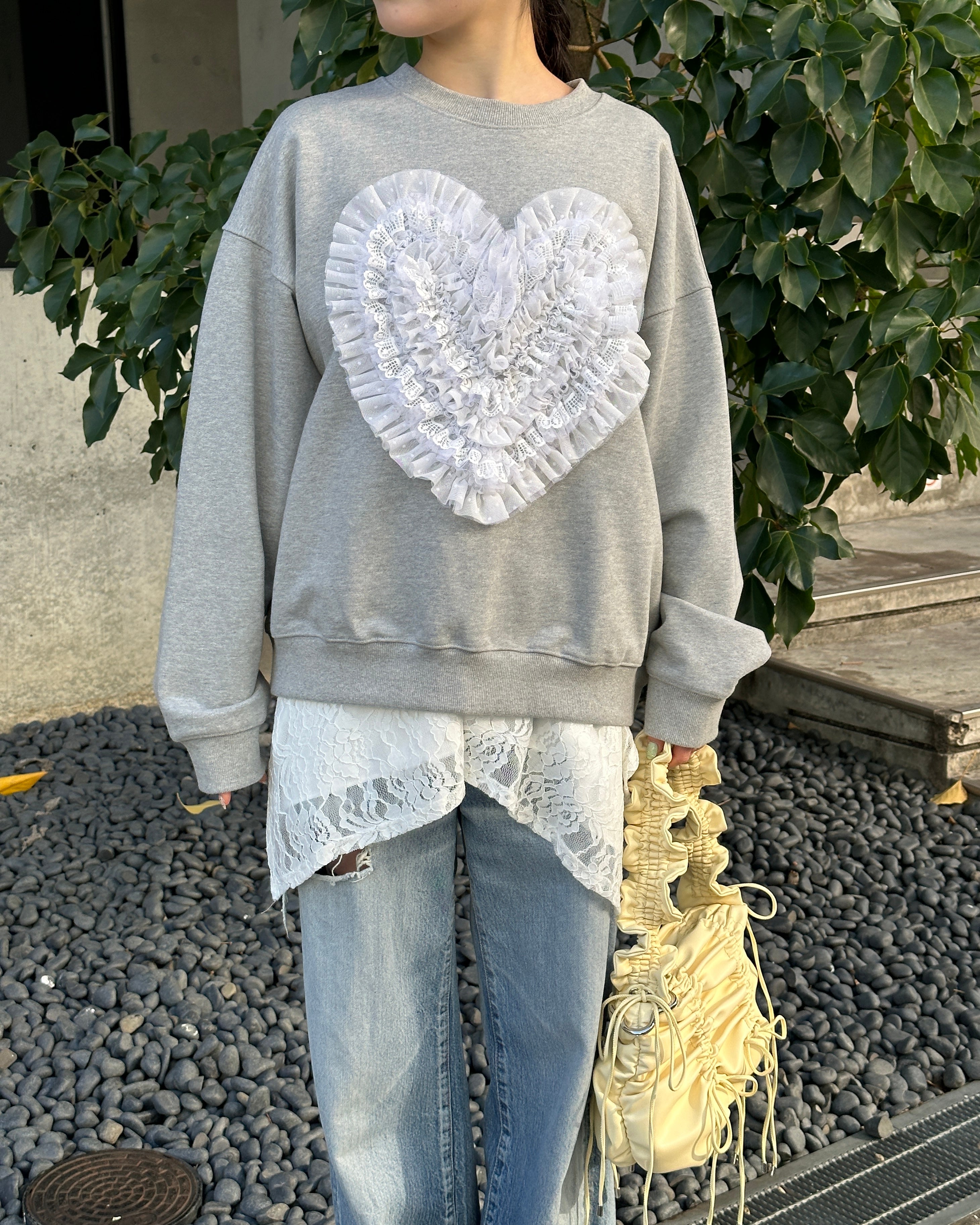 Heart dot tulle sweatshirt (gray)