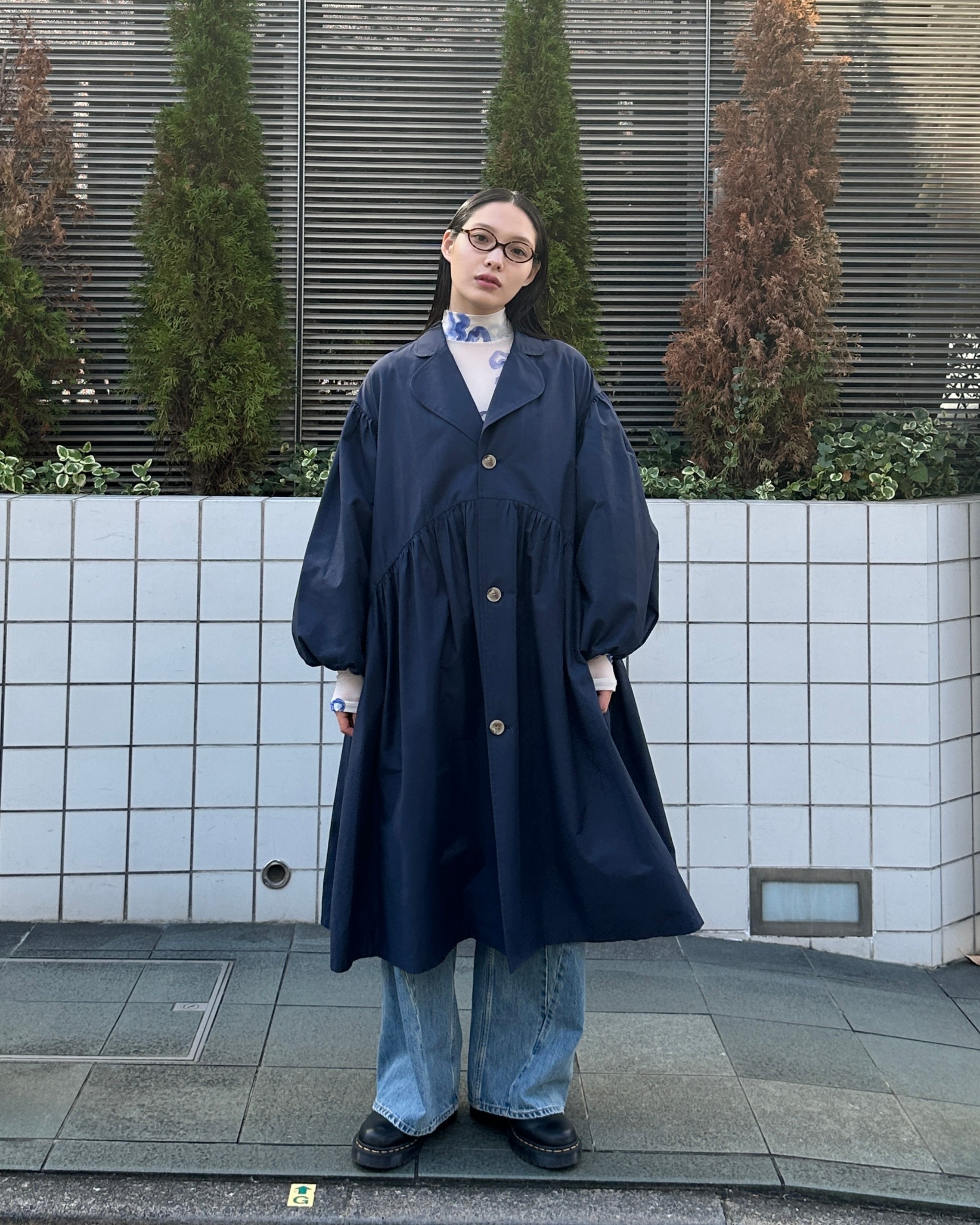 Blue ribbon see-through tops (High neck)