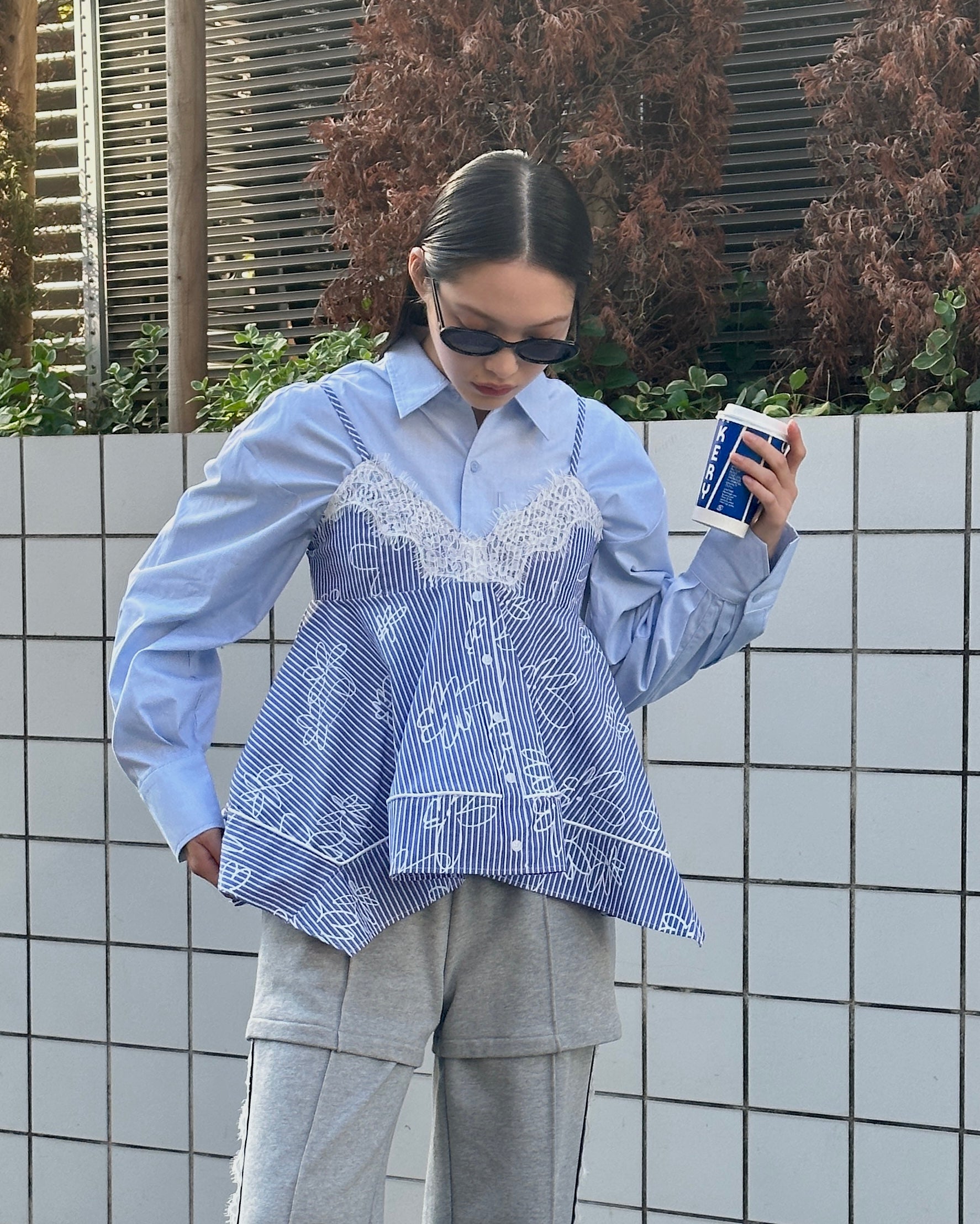 Handkerchief hem tunic (blue stripe flower)