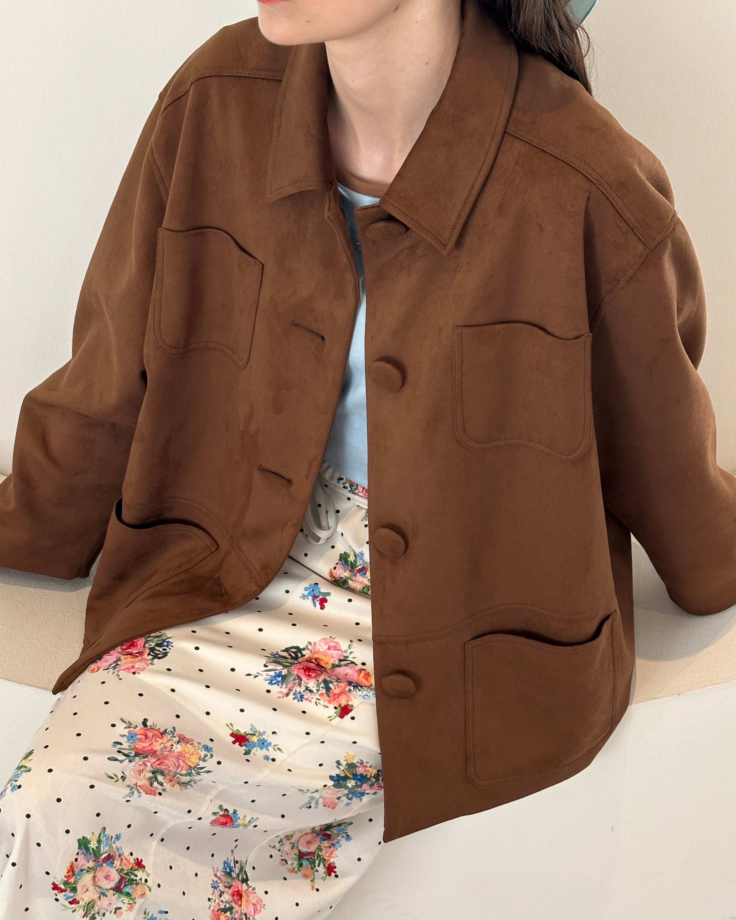 Suede-like cocoon jacket