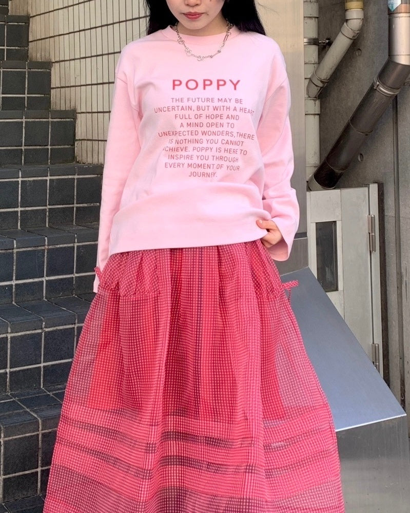 Gingham organza tuck skirt (red)