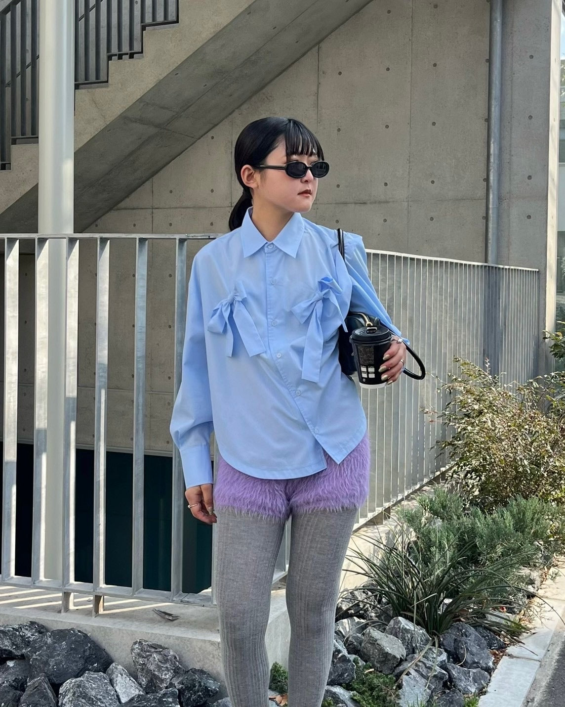 まみこ 新品 poppy ダブルリボンシャツ グレー Double ribbon shirt (gray)