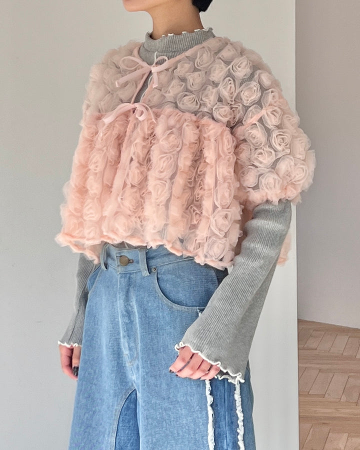 パリコレブランド おりぼんボレロカーディガン チューリップのような 