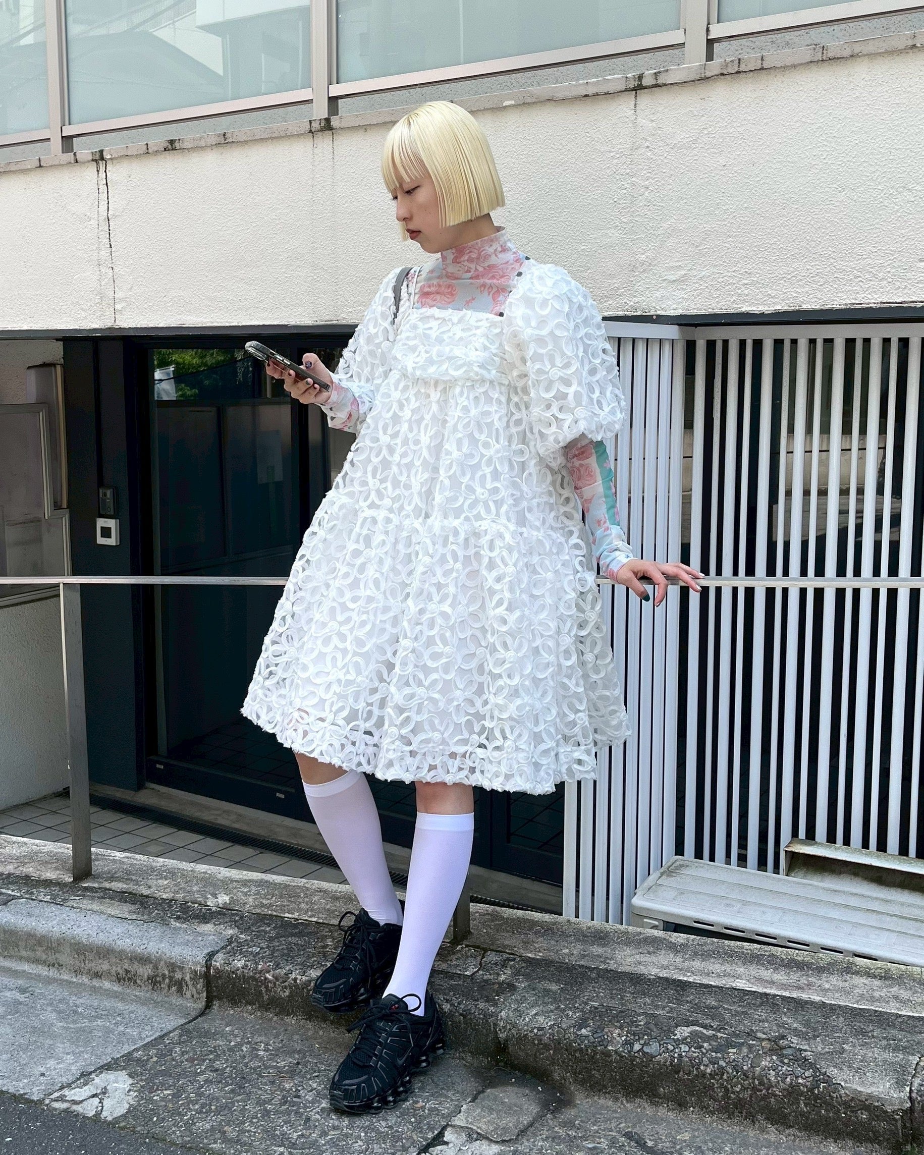 Nostalgic patchwork see-through tops (high neck)