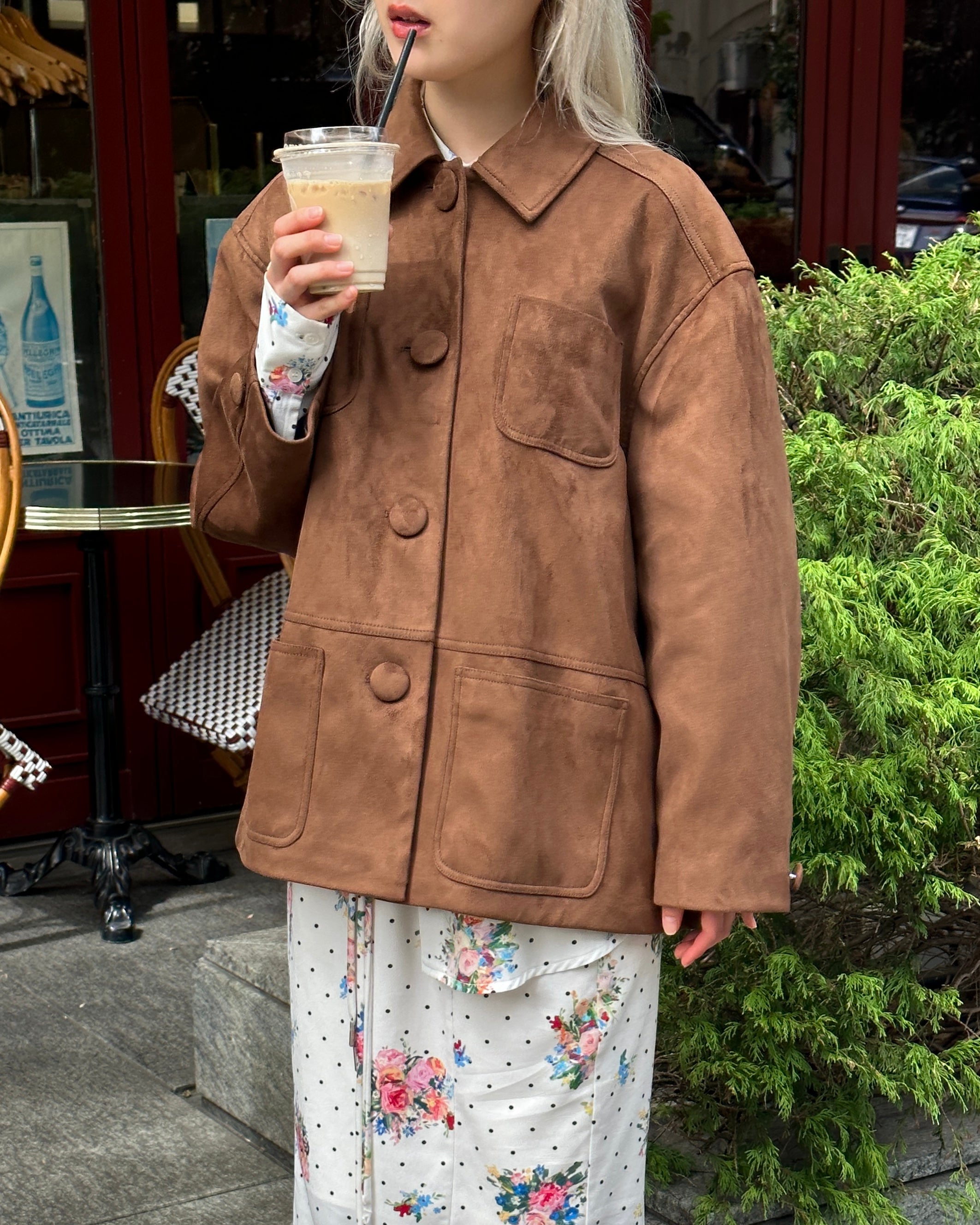 Suede-like cocoon jacket