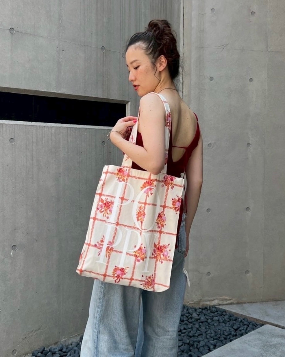 Orange Blossom Grid tote bag
