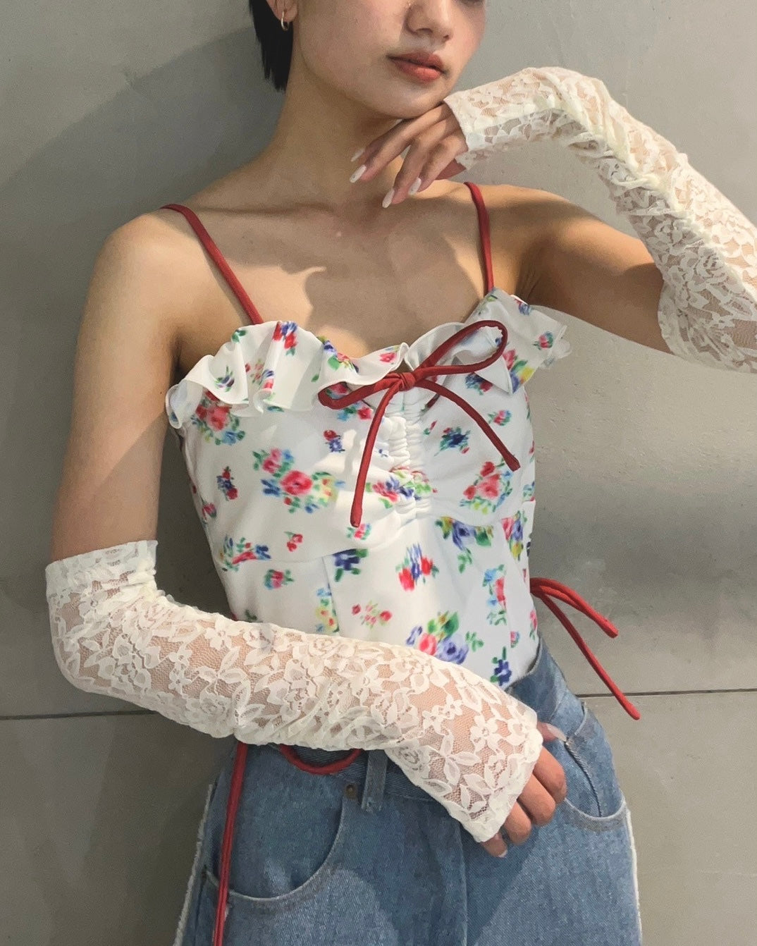 Ribbon cami swim leotard