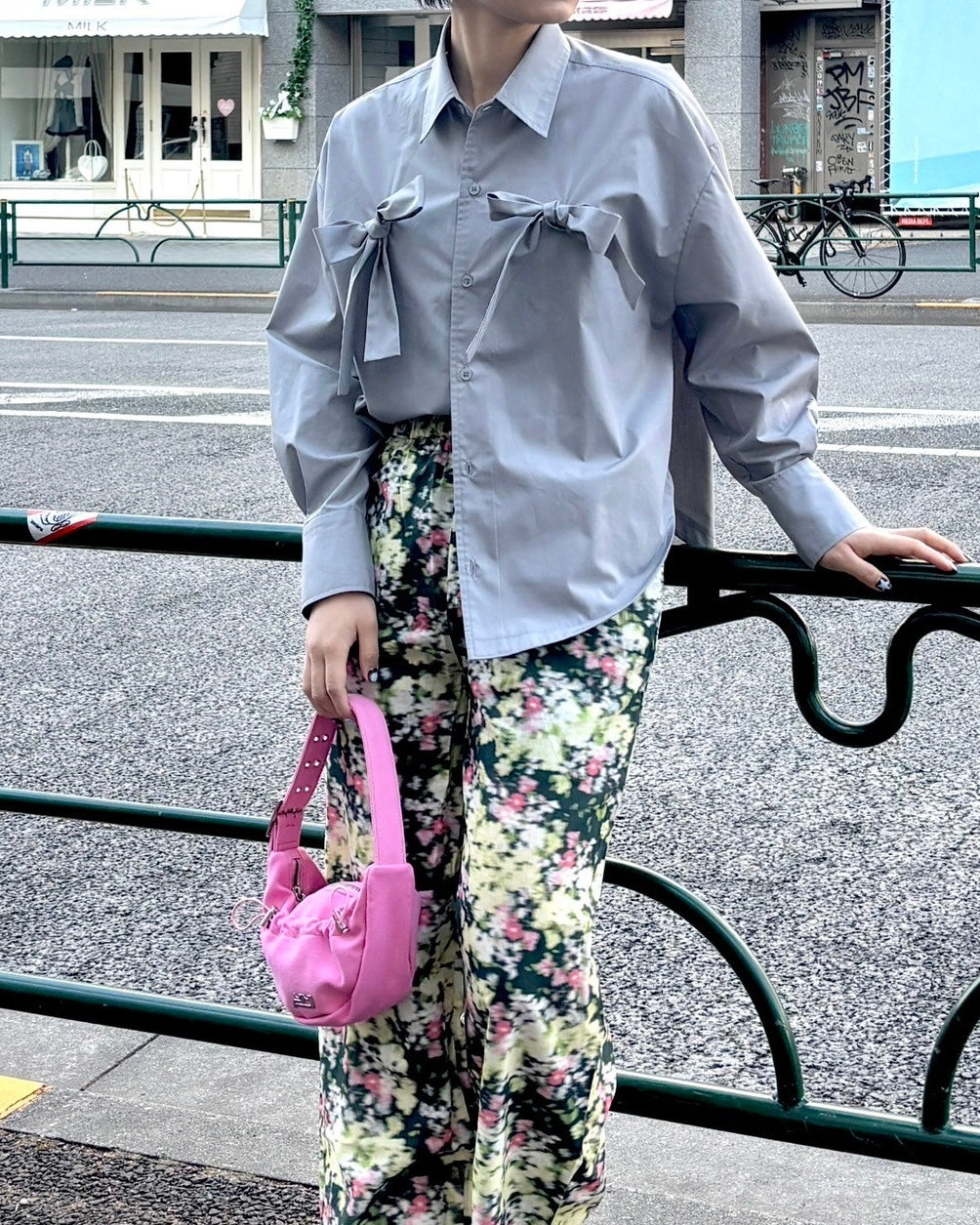 Double ribbon shirt (gray)