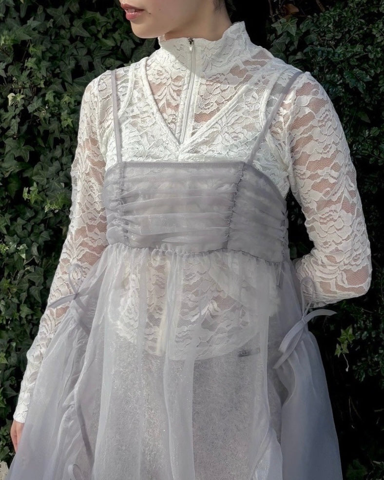 Lace layered high neck tops (white)