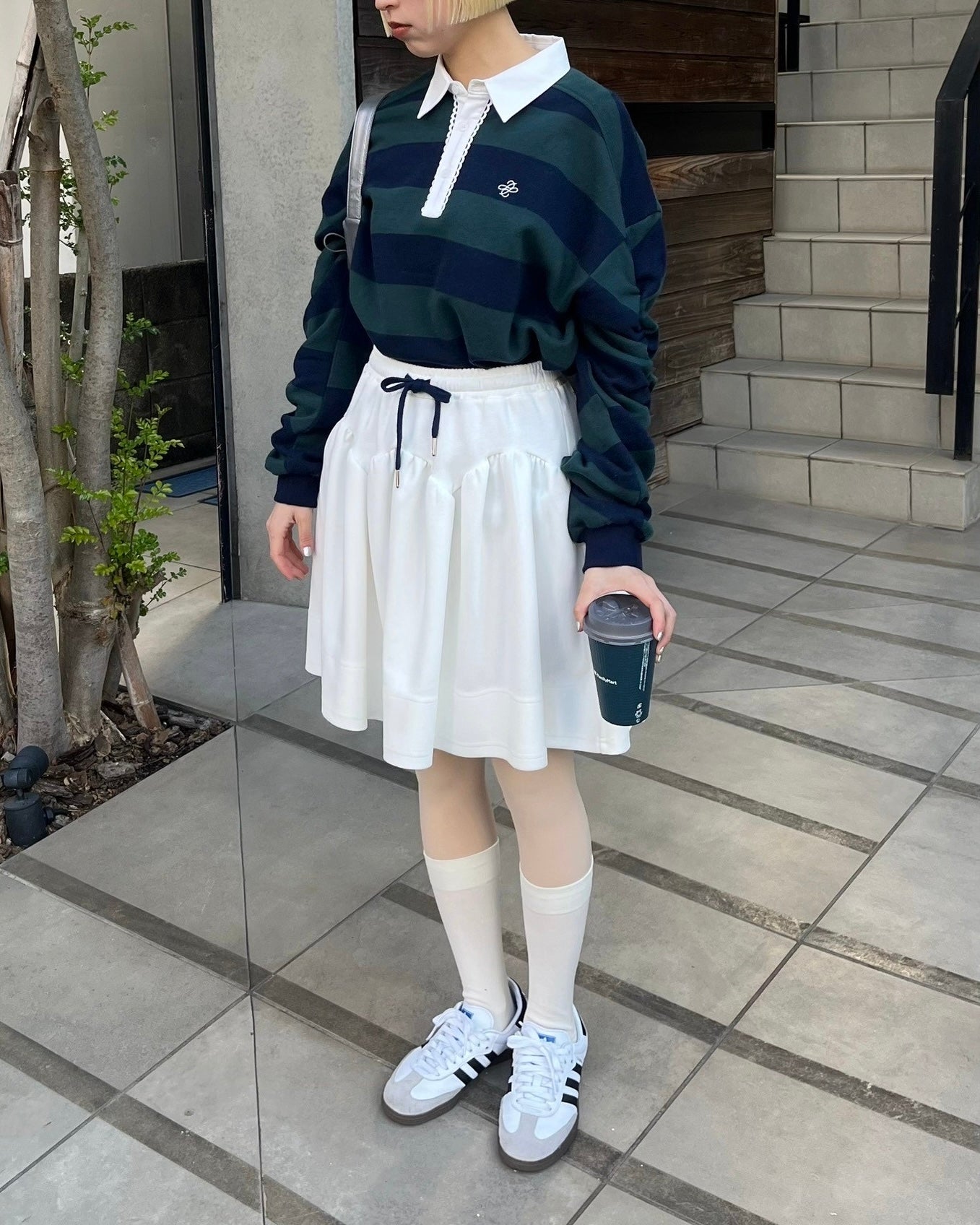 Gathered sleeve rugby shirt (green/navy)