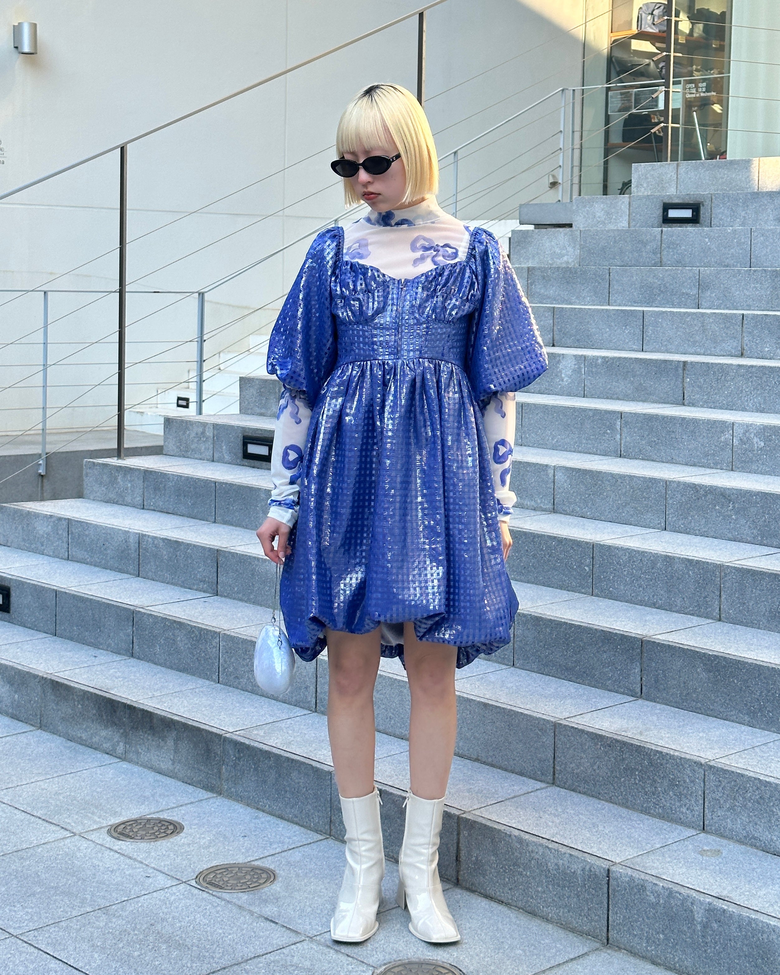 Metallic gingham mini dress
