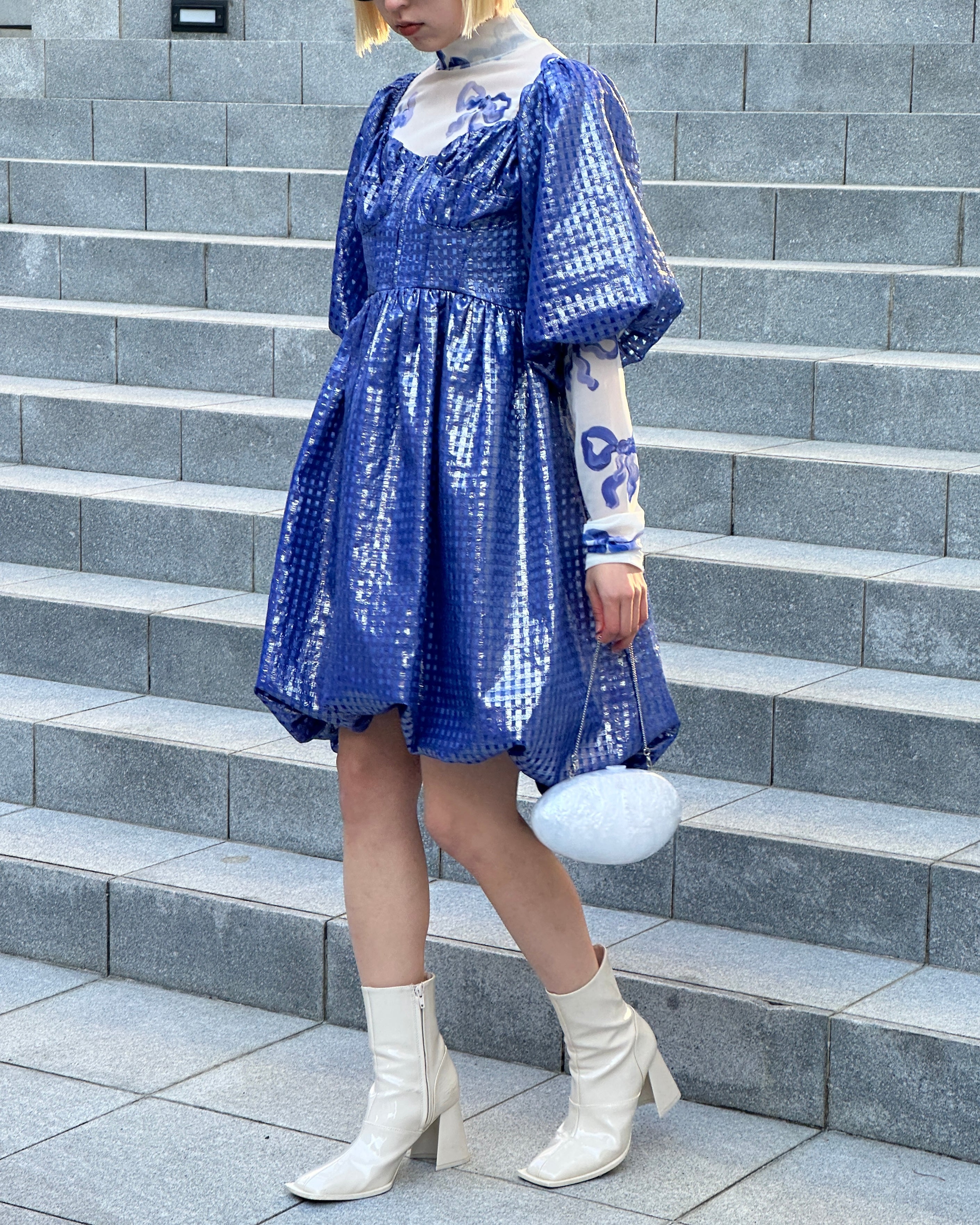 Metallic gingham mini dress