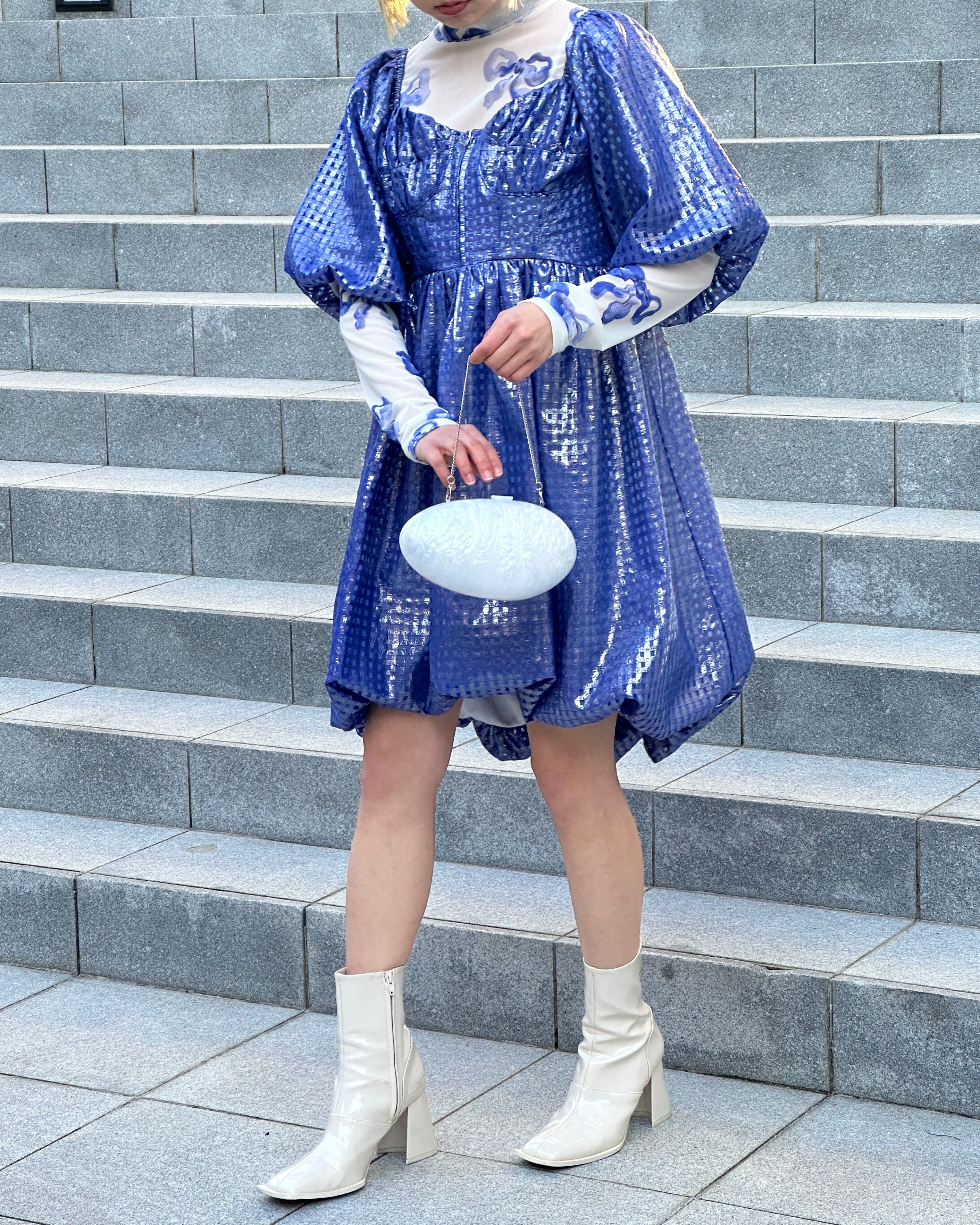 Metallic gingham mini dress