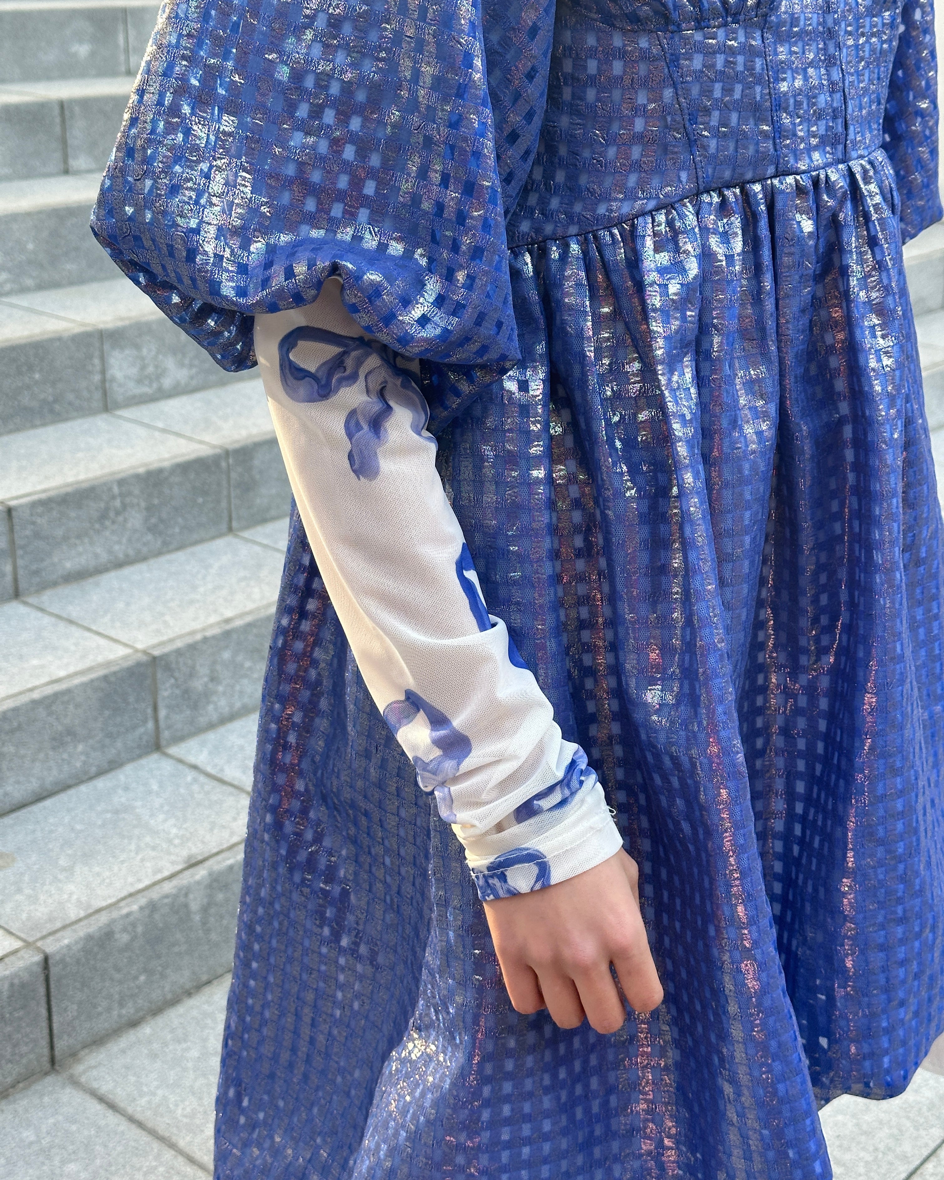 Metallic gingham mini dress