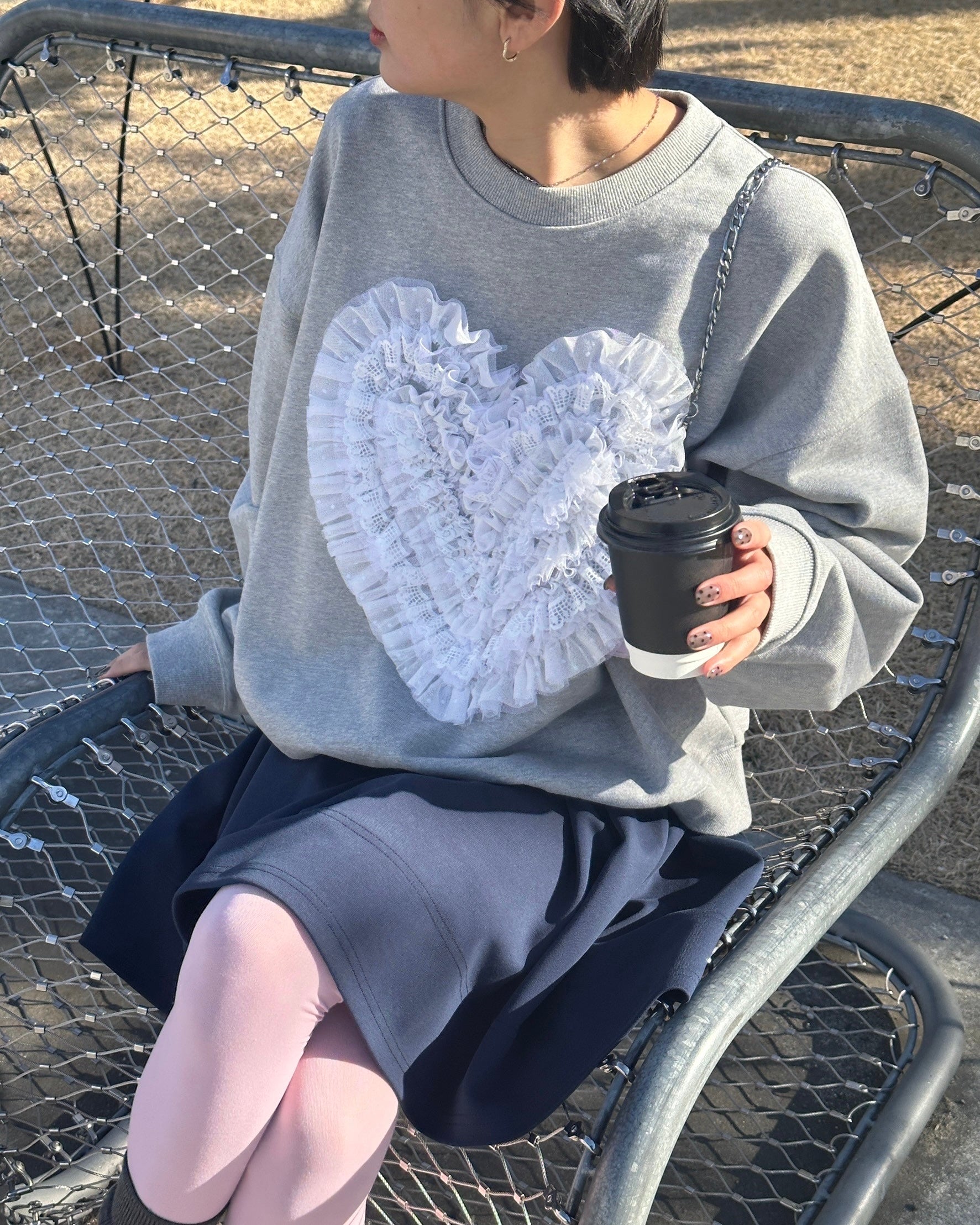 Heart dot tulle sweatshirt (gray)