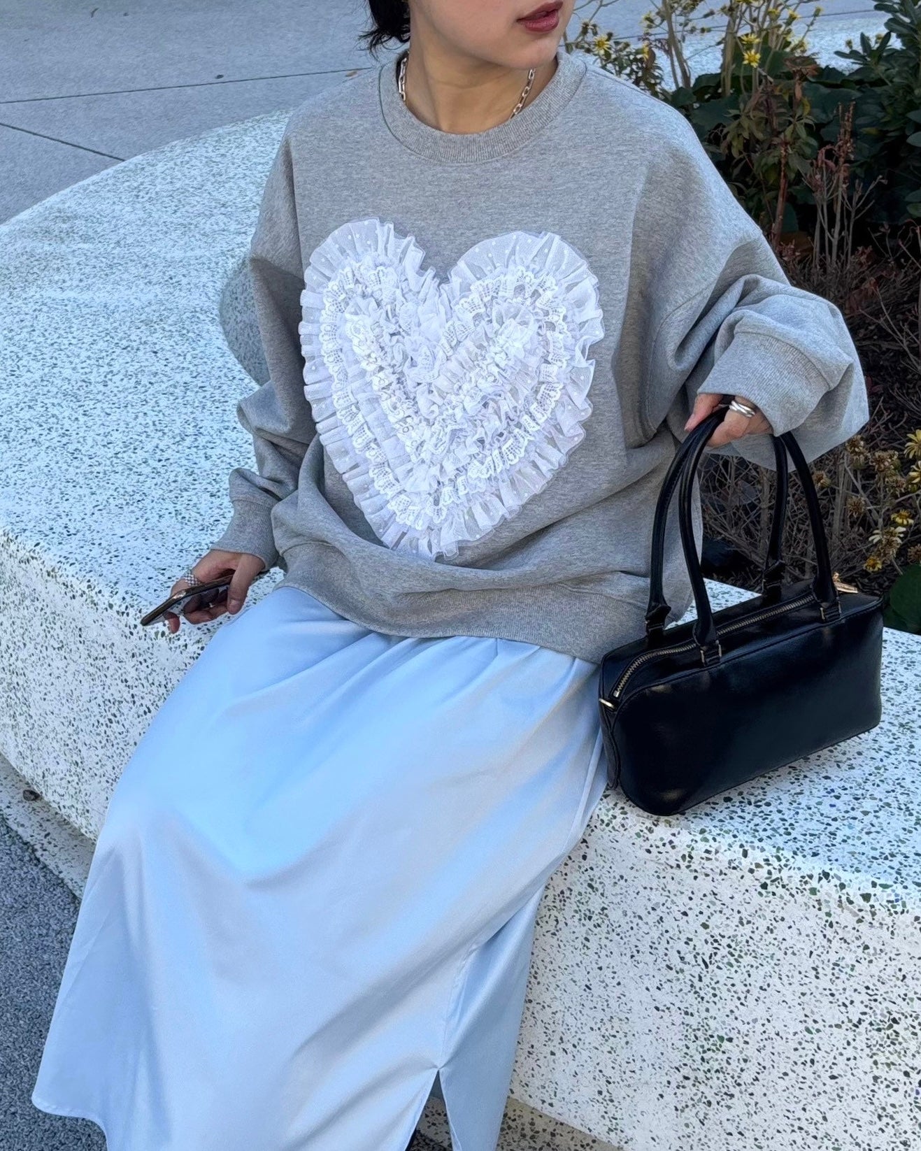 Heart dot tulle sweatshirt (gray)