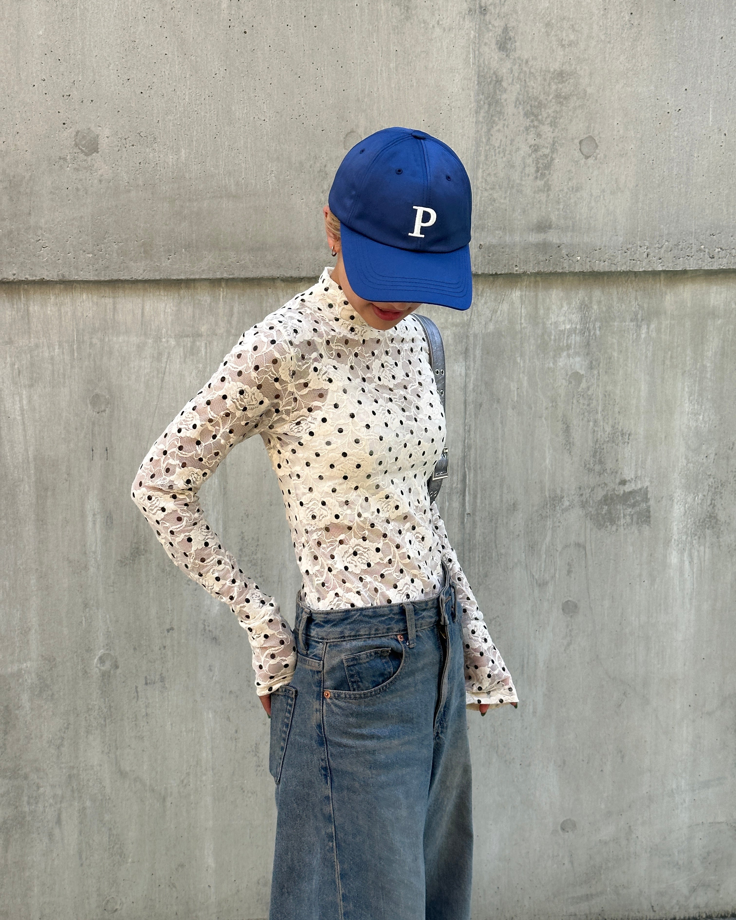 Dot lace see-through top (high neck)