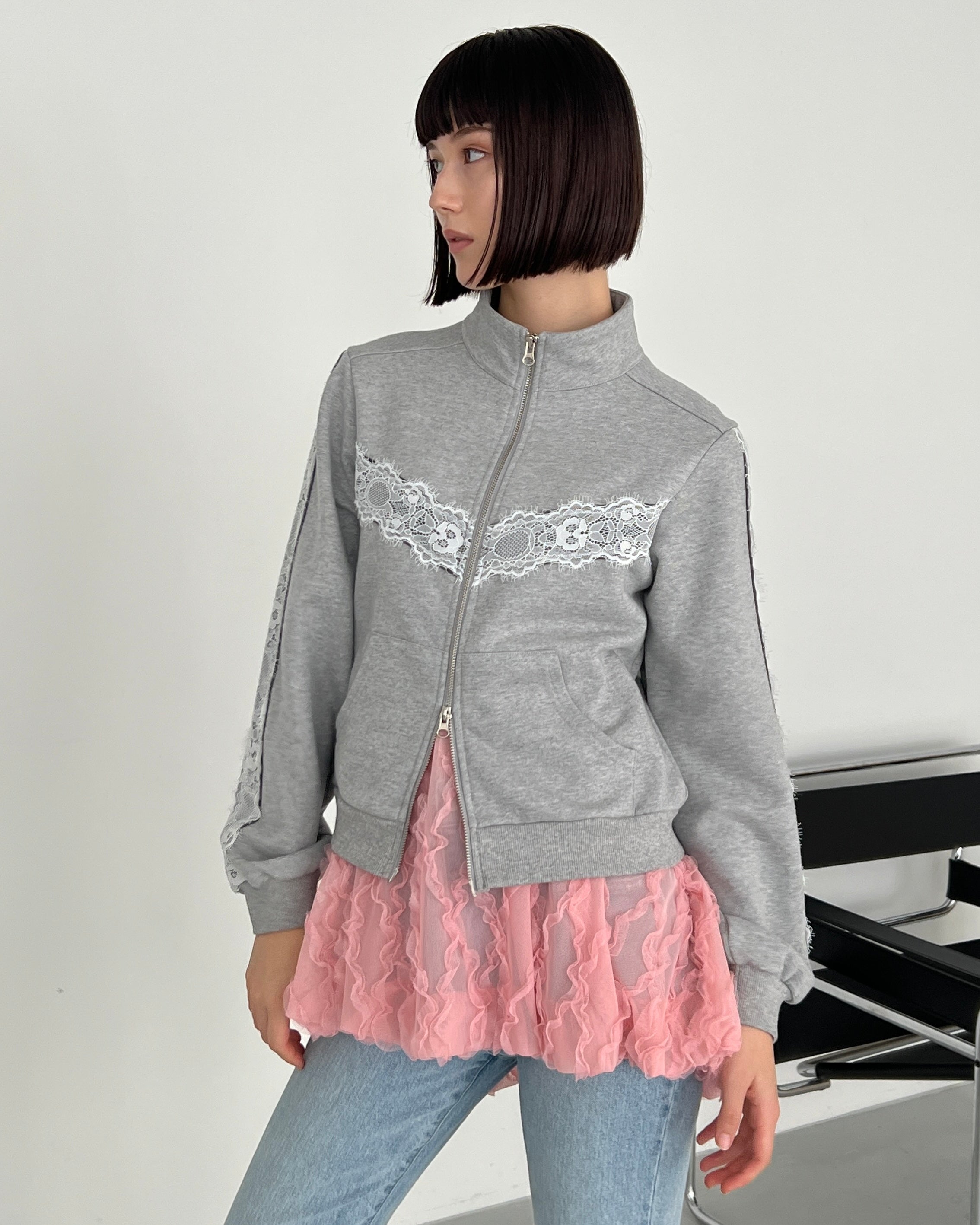 Lace zip sweatshirt