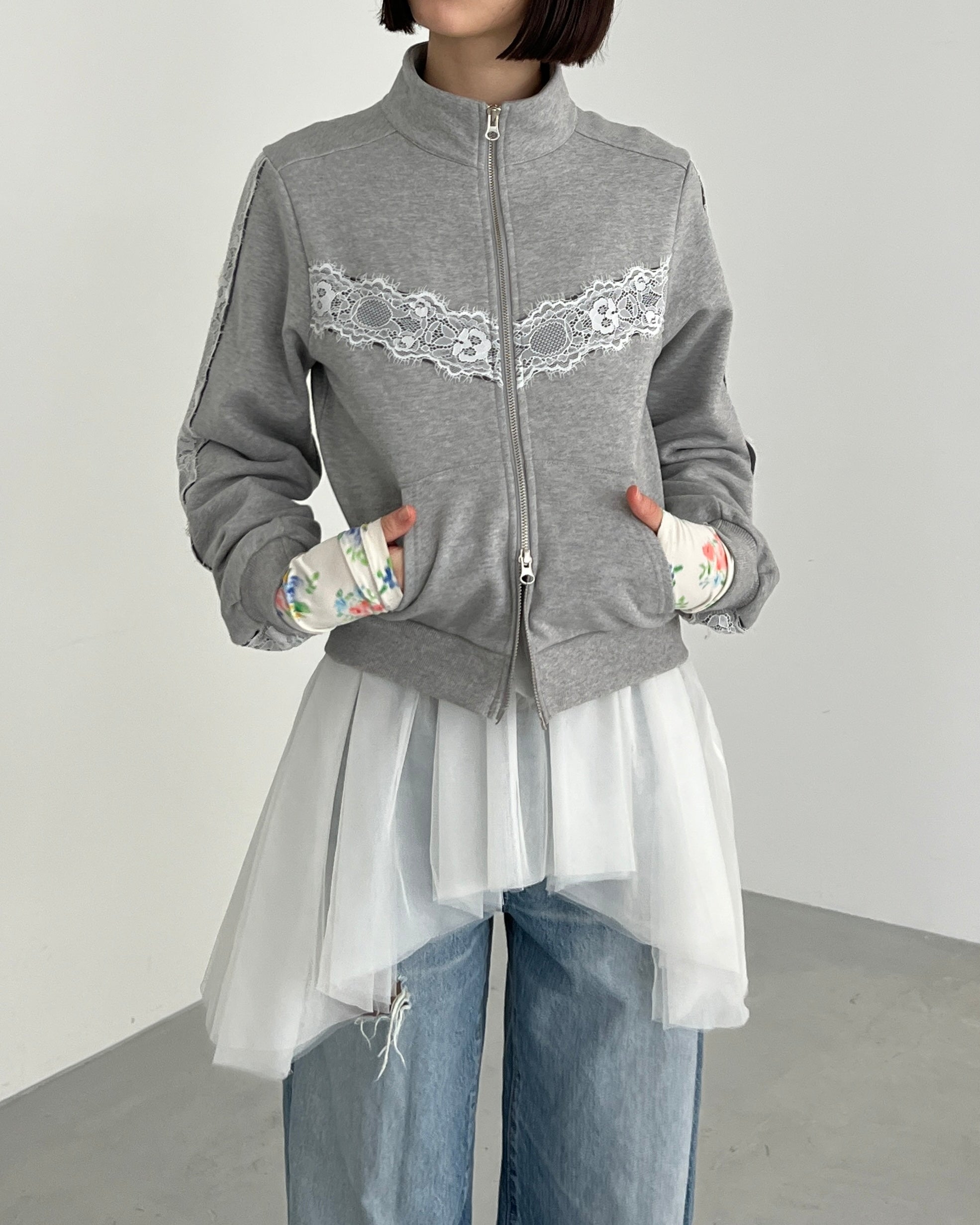Lace zip sweatshirt
