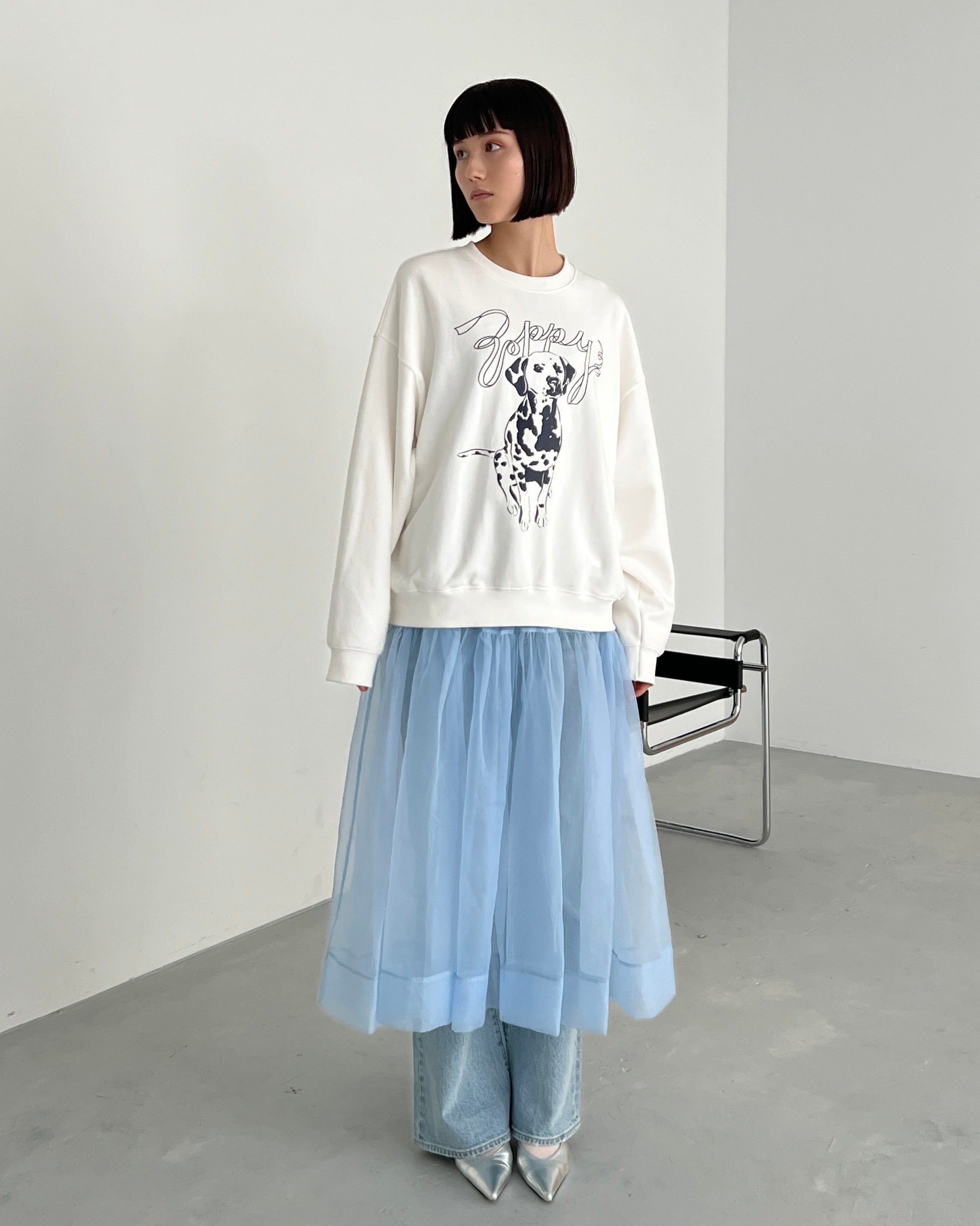 Shirring tulle skirt (blue / bordeaux)