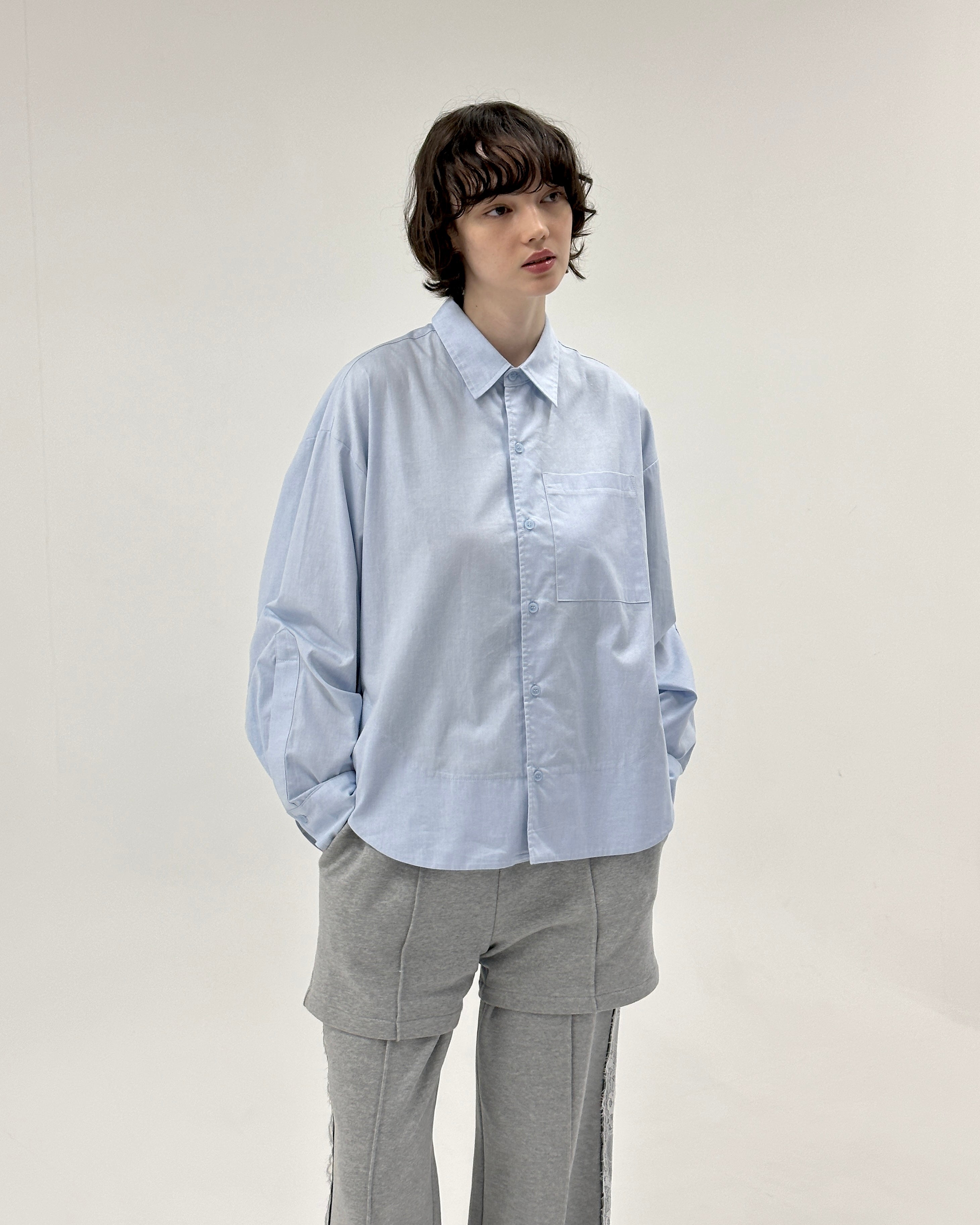 Wave hemline shirt (pink / blue / gray)