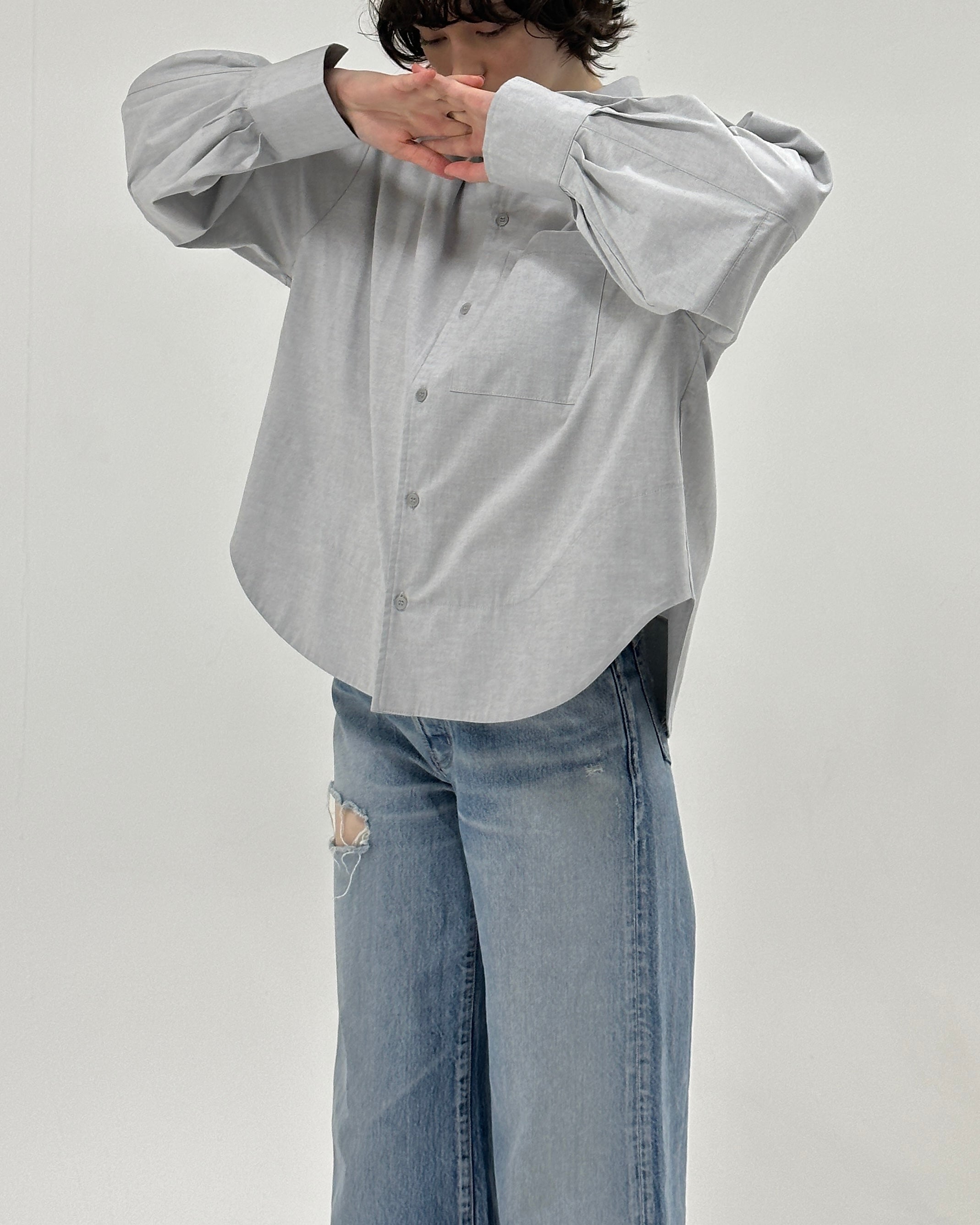 Wave hemline shirt (pink / blue / gray)