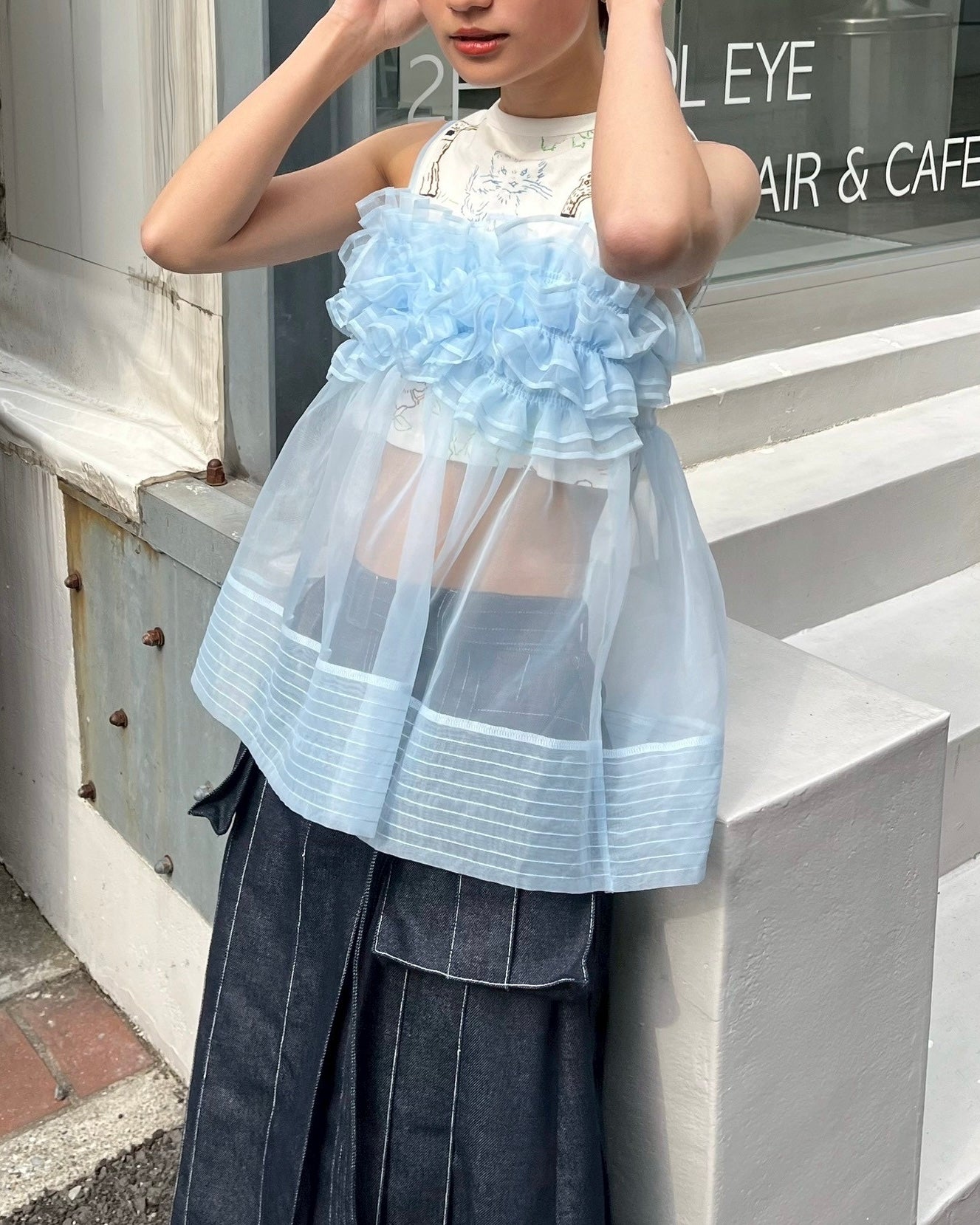 Wave gathered peplum bustier (blue)