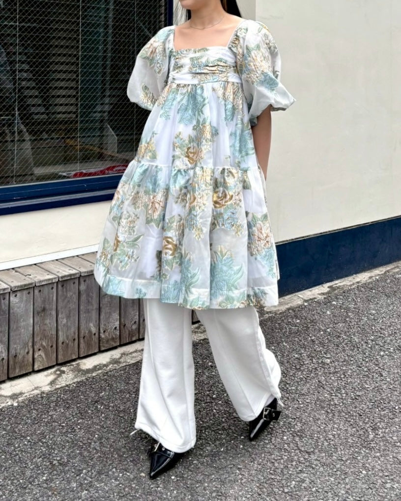 ワンピース POPPY GOLD JACQUARD PUFF MINI DRESS Gold jacquard puff mini dress