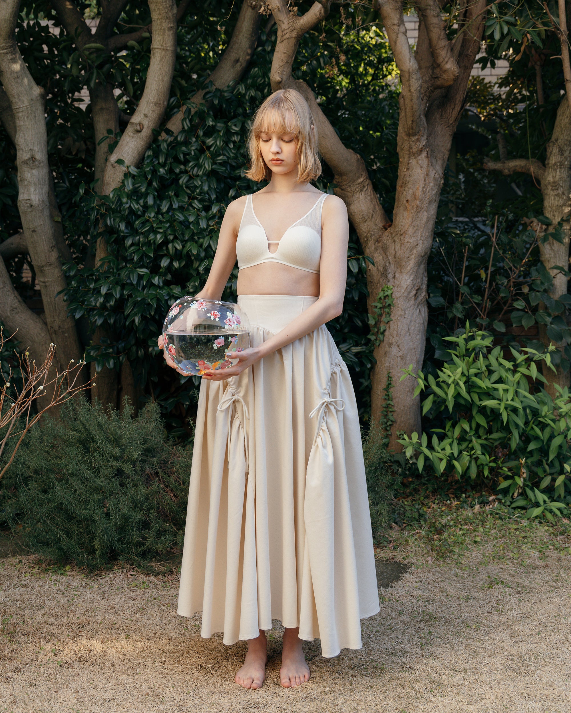 corset gather denim skirt (off white)