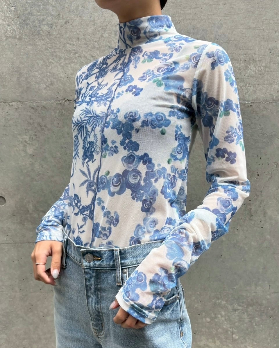 Toile de Jouy rose see-through tops (high neck) – POPPY