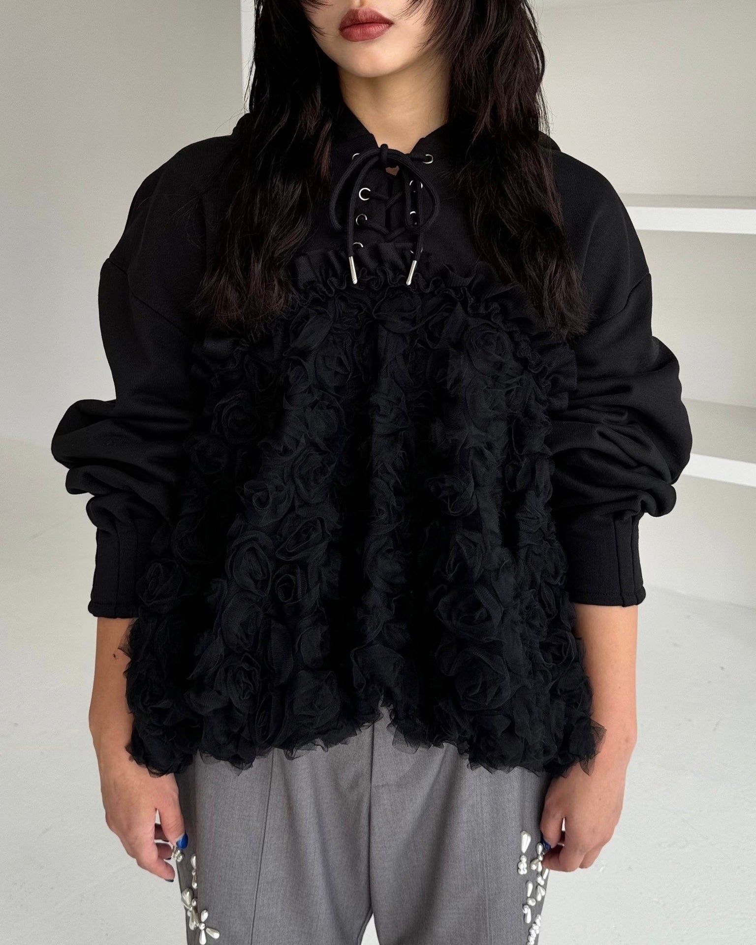 Tulle docking hoodie（black）