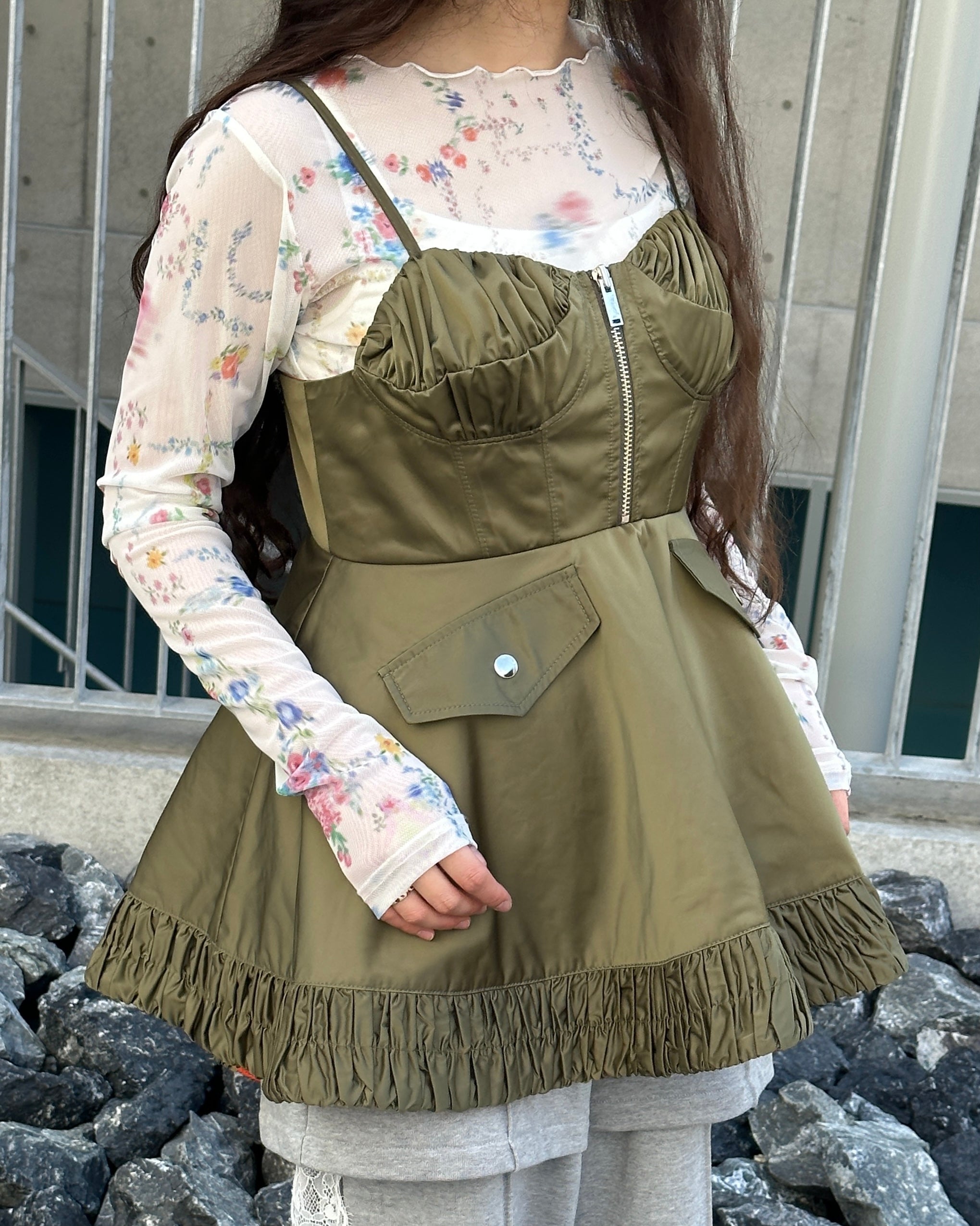 Scarf pattern see-through tops (round neck)