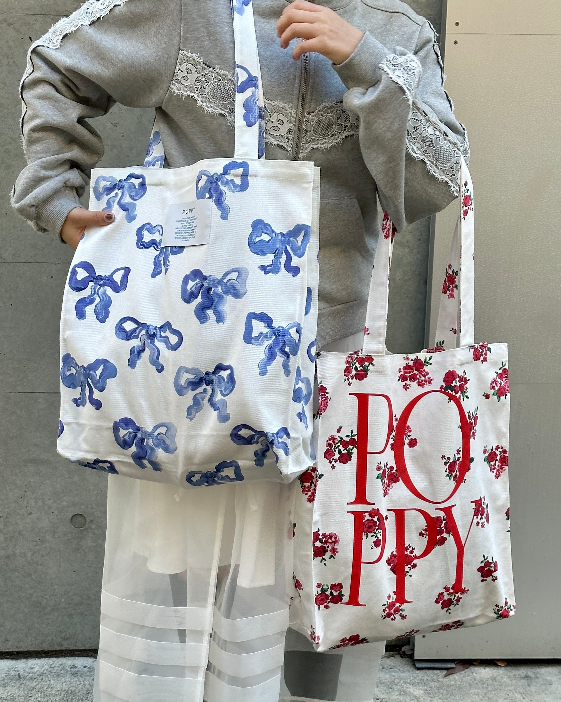 やさん専用⭐︎新品未使用Poppy 青いリボン トートバッグ Blue ribbon tote bag