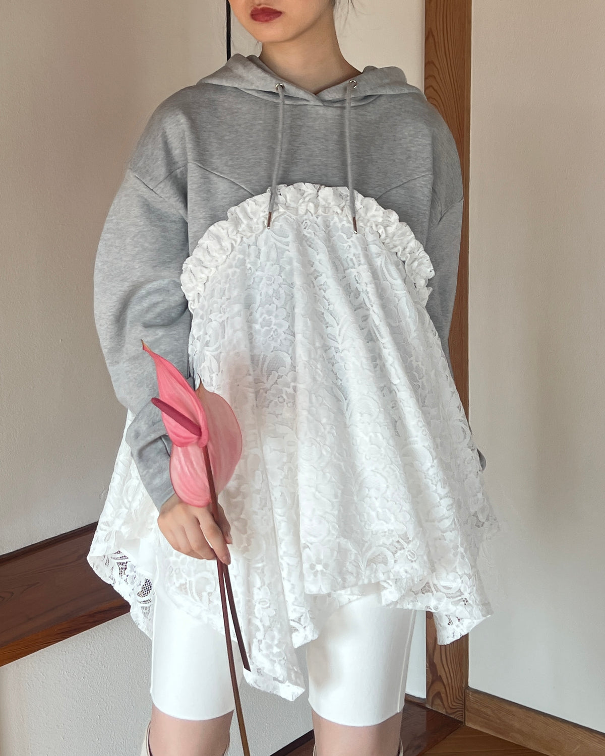 Lace docking hoodie (Gray)