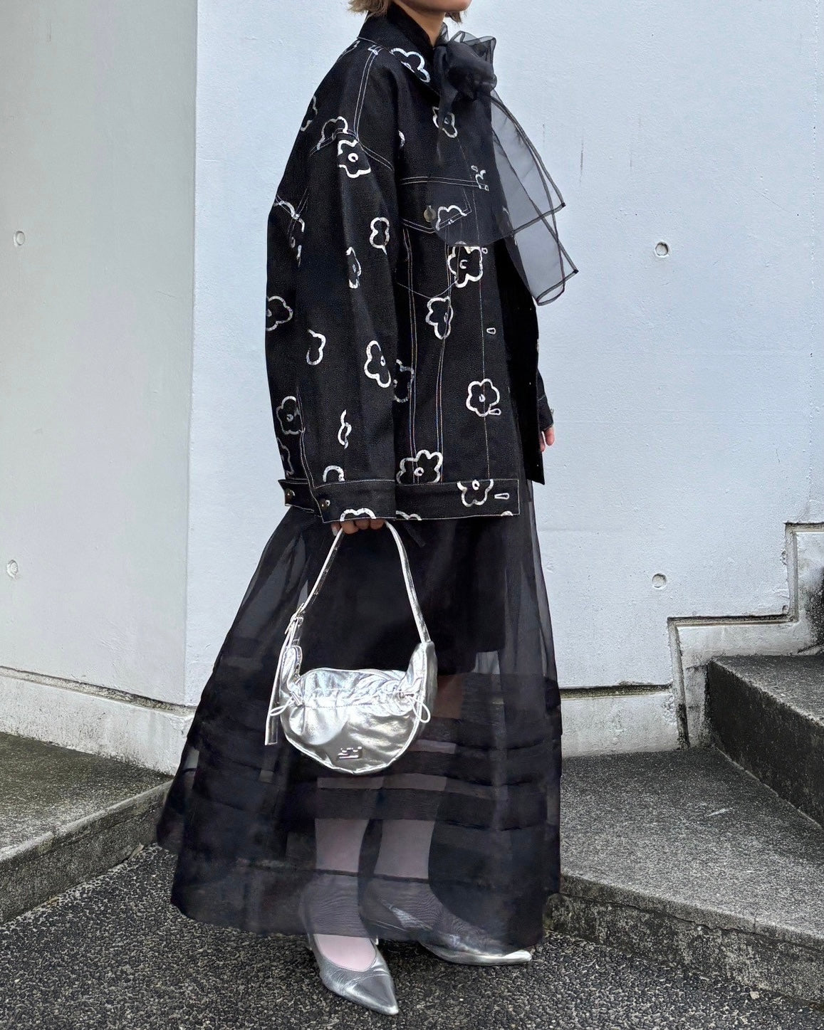 Silver flower denim jacket