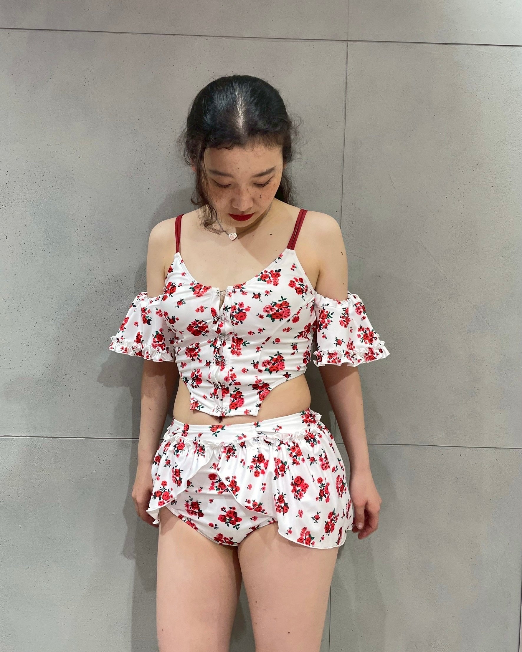 Red bouquet ribbon bikini