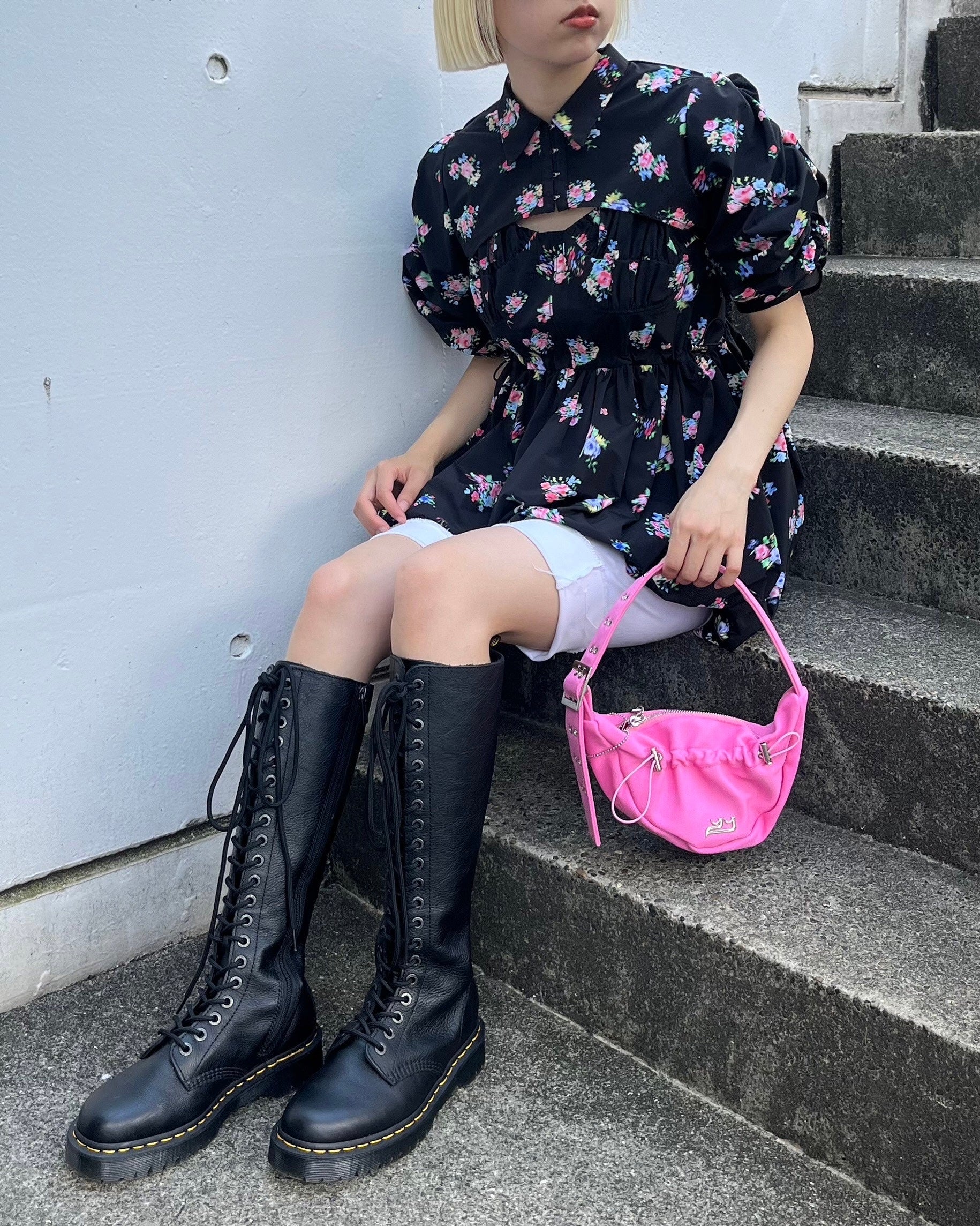 Balloon flower cami tunic (black flower)